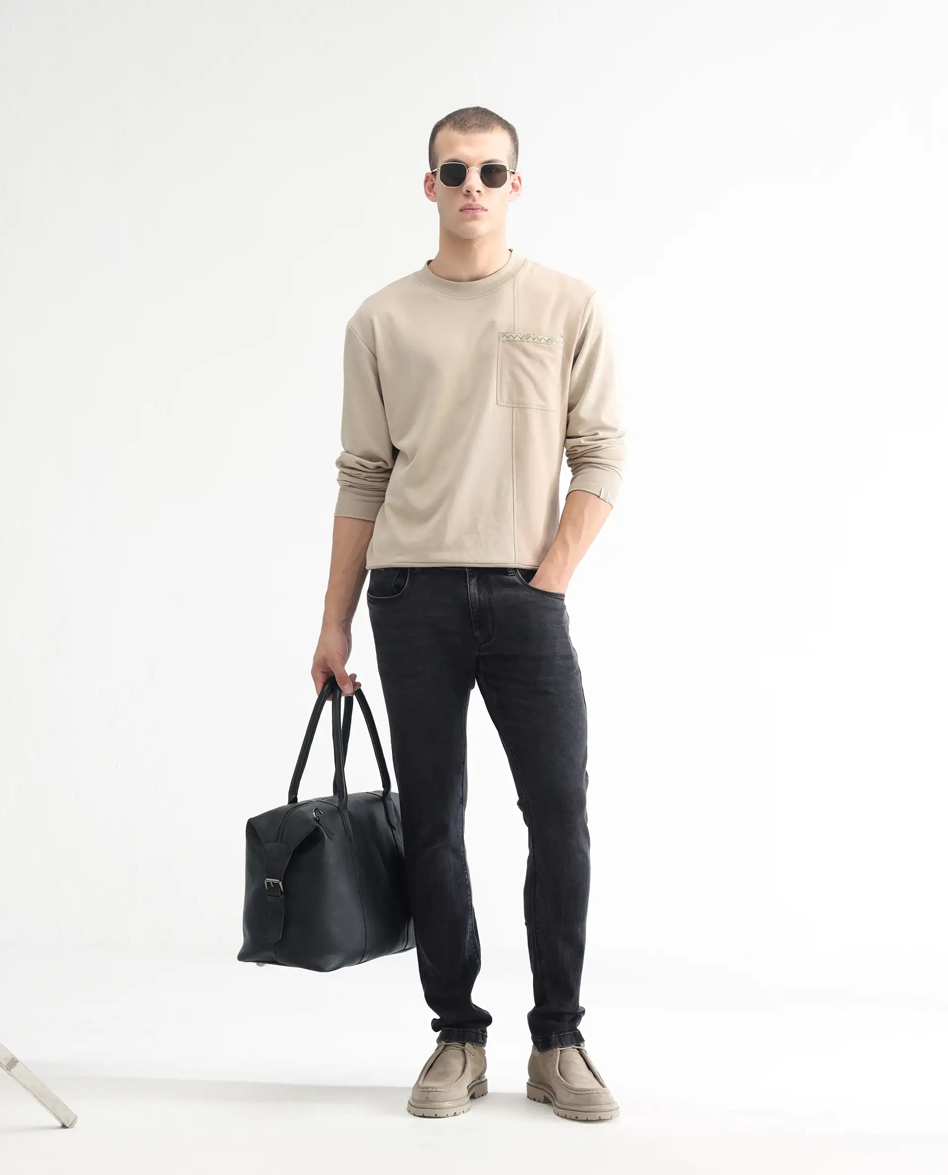 Rare Rabbit Men's Reney Black Cotton Plain Hawk Slim Fit Jeans