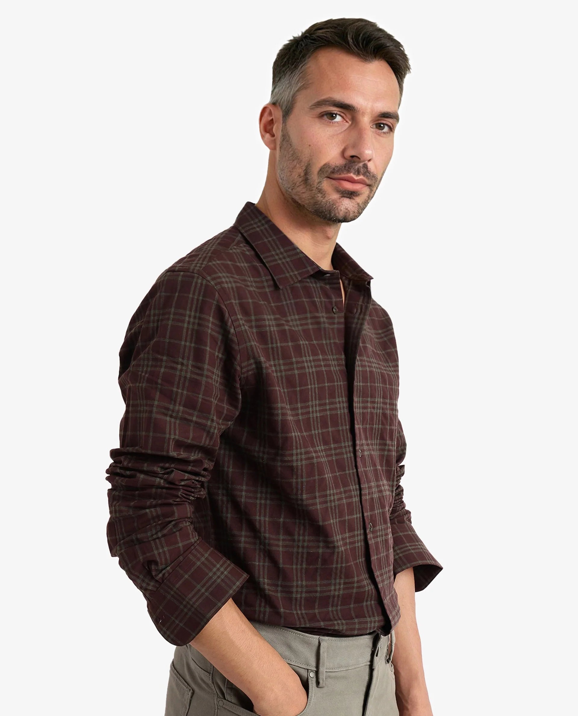 Rare Rabbit Men Revers Brown Cotton Fabric Regular Collar Full Sleeve Regular Fit Check Shirt