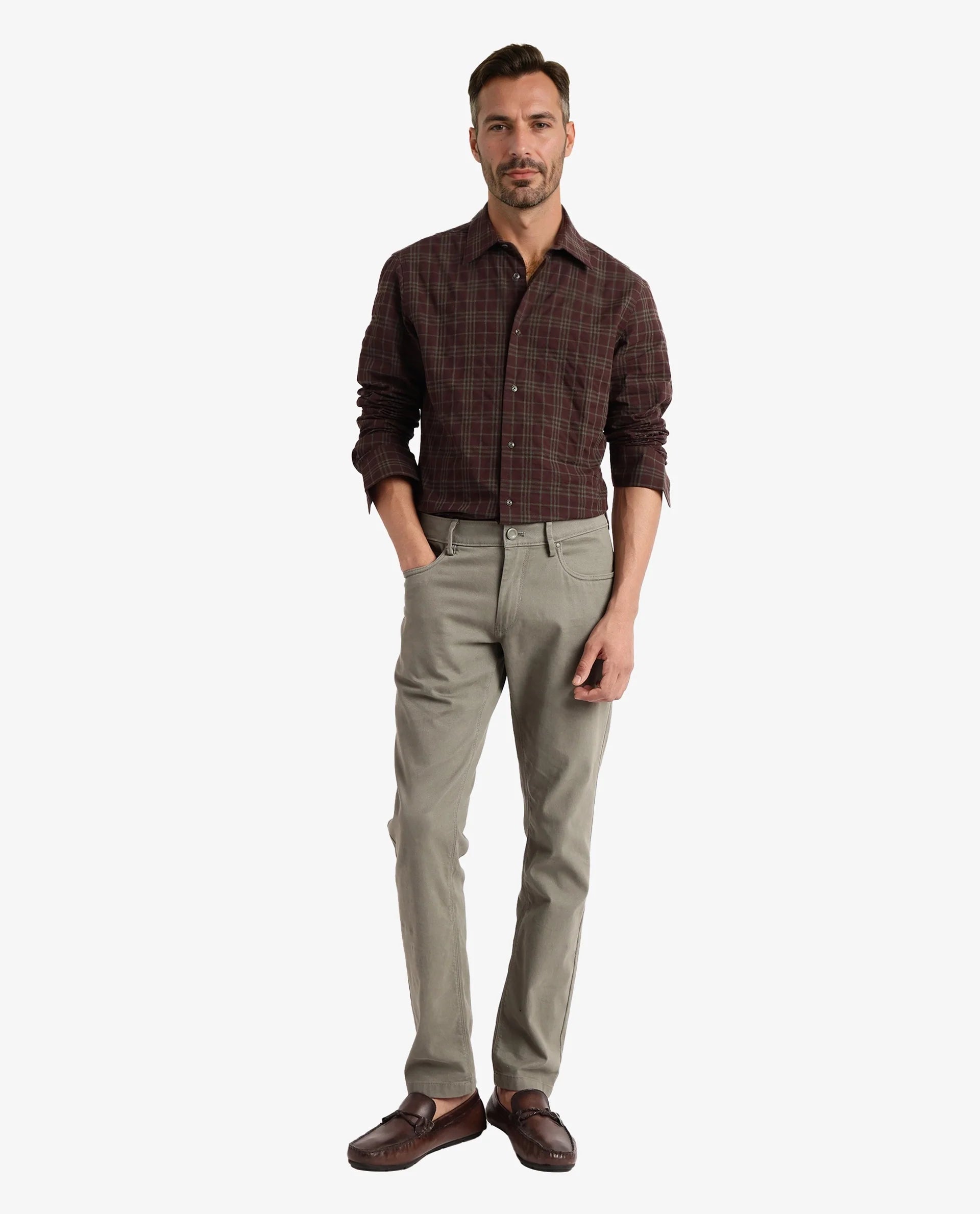 Rare Rabbit Men Revers Brown Cotton Fabric Regular Collar Full Sleeve Regular Fit Check Shirt