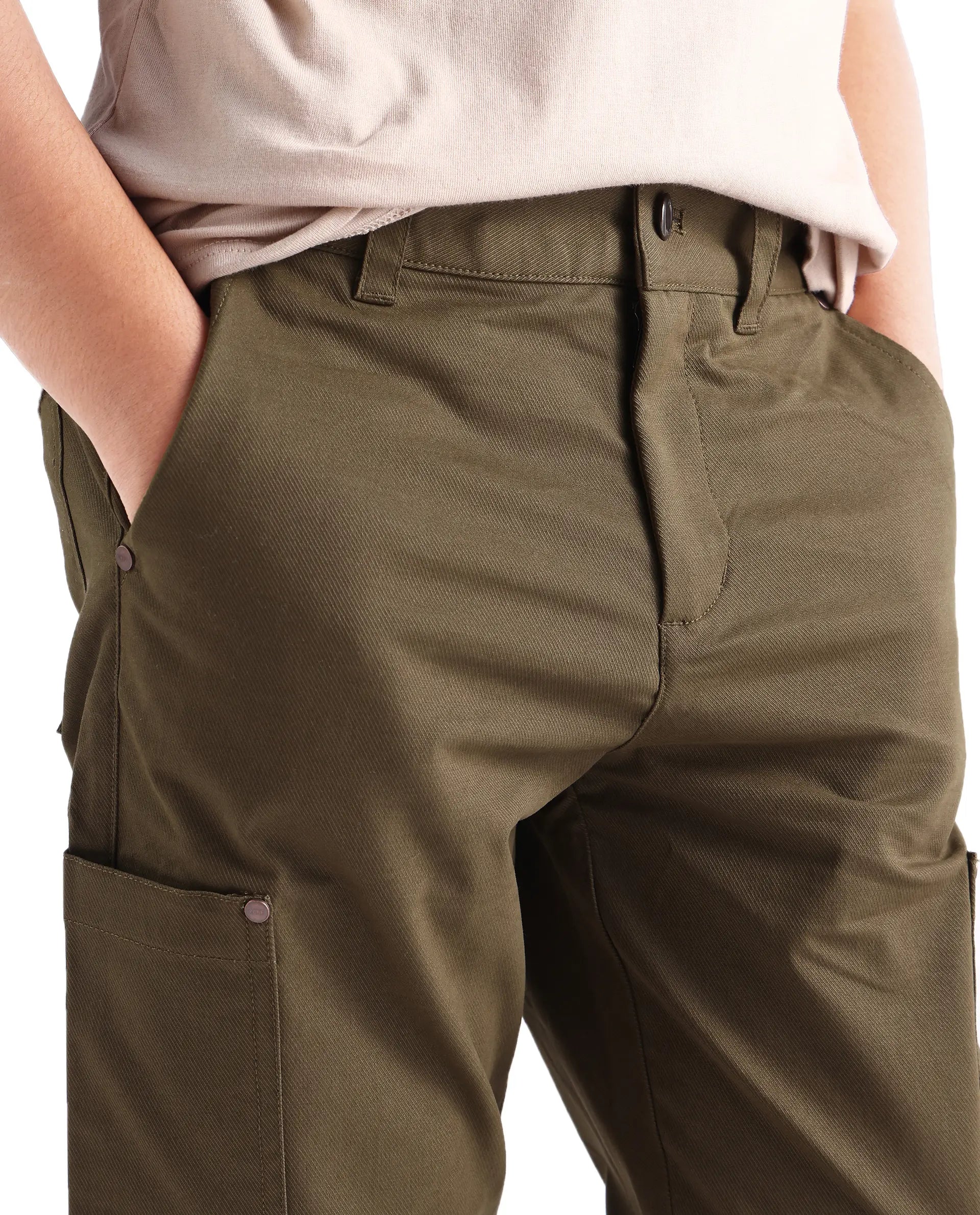 Rare Ones Kids Rez Olive Cotton Solid Button & Zip Closure Regular Fit Trouser