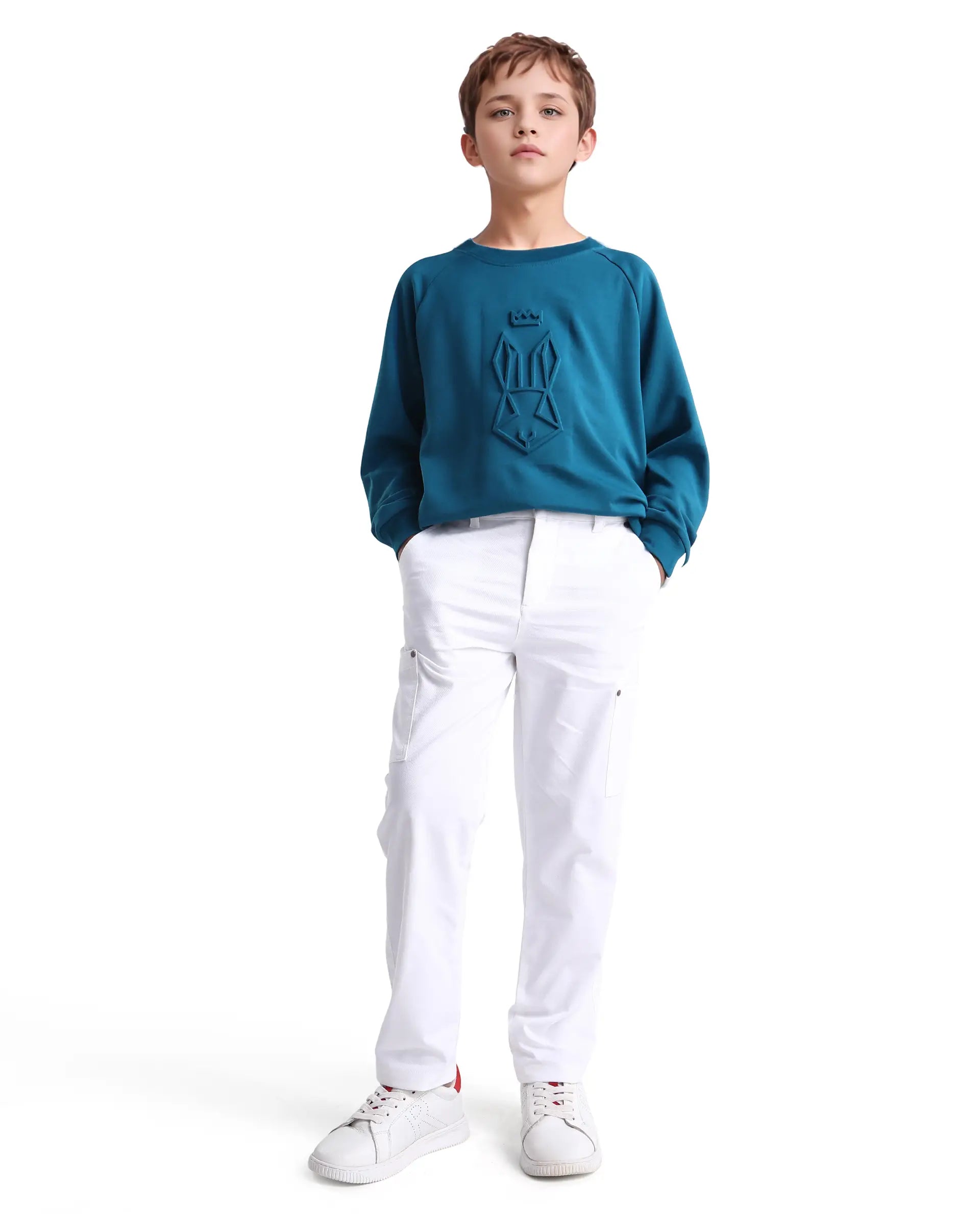 Rare Ones Kids Rez White Cotton Solid Button & Zip Closure Regular Fit Trouser