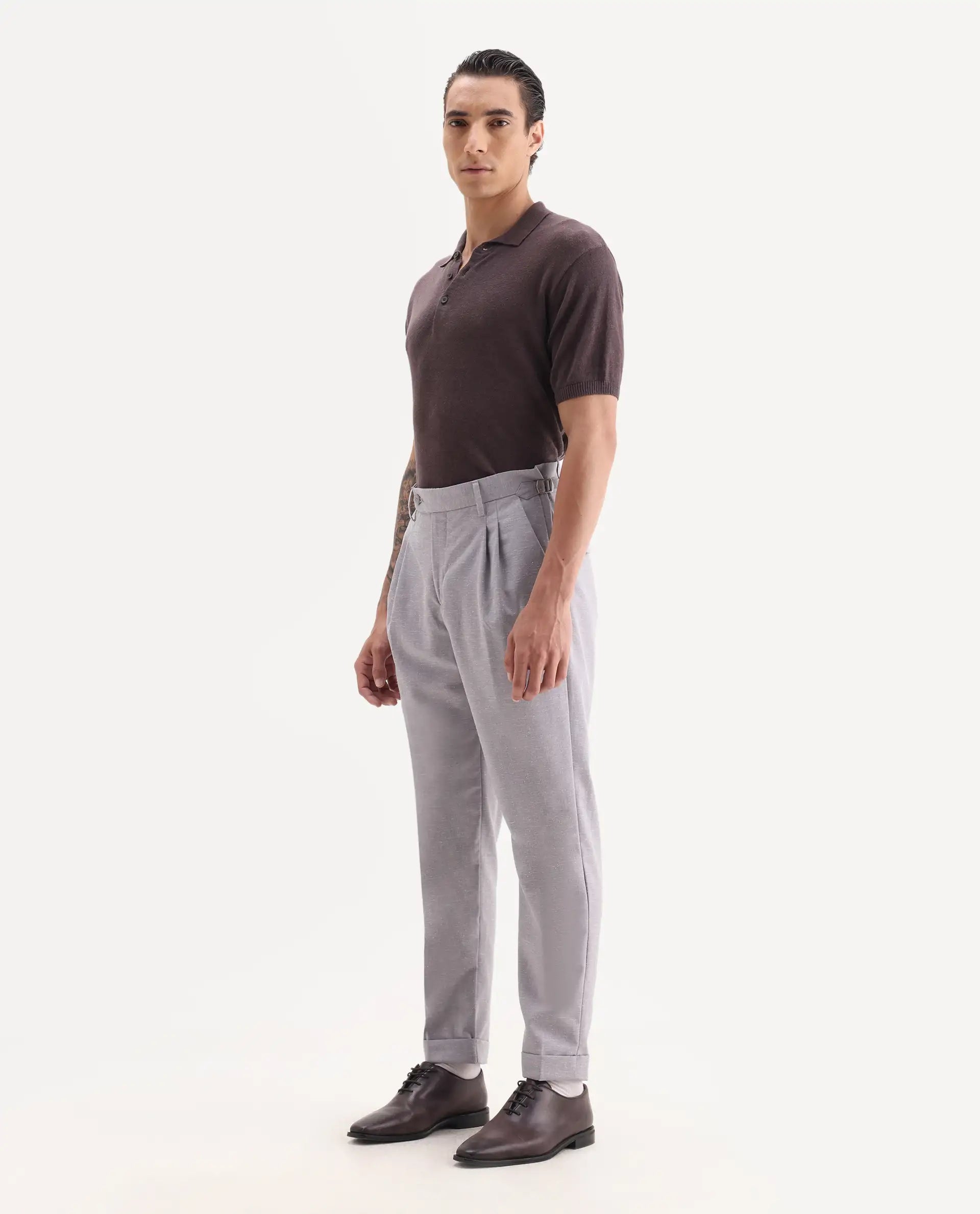 Rare Rabbit Men's Rhesa Dusky Purple Linen Blend Plain Relaxed Fit Trouser