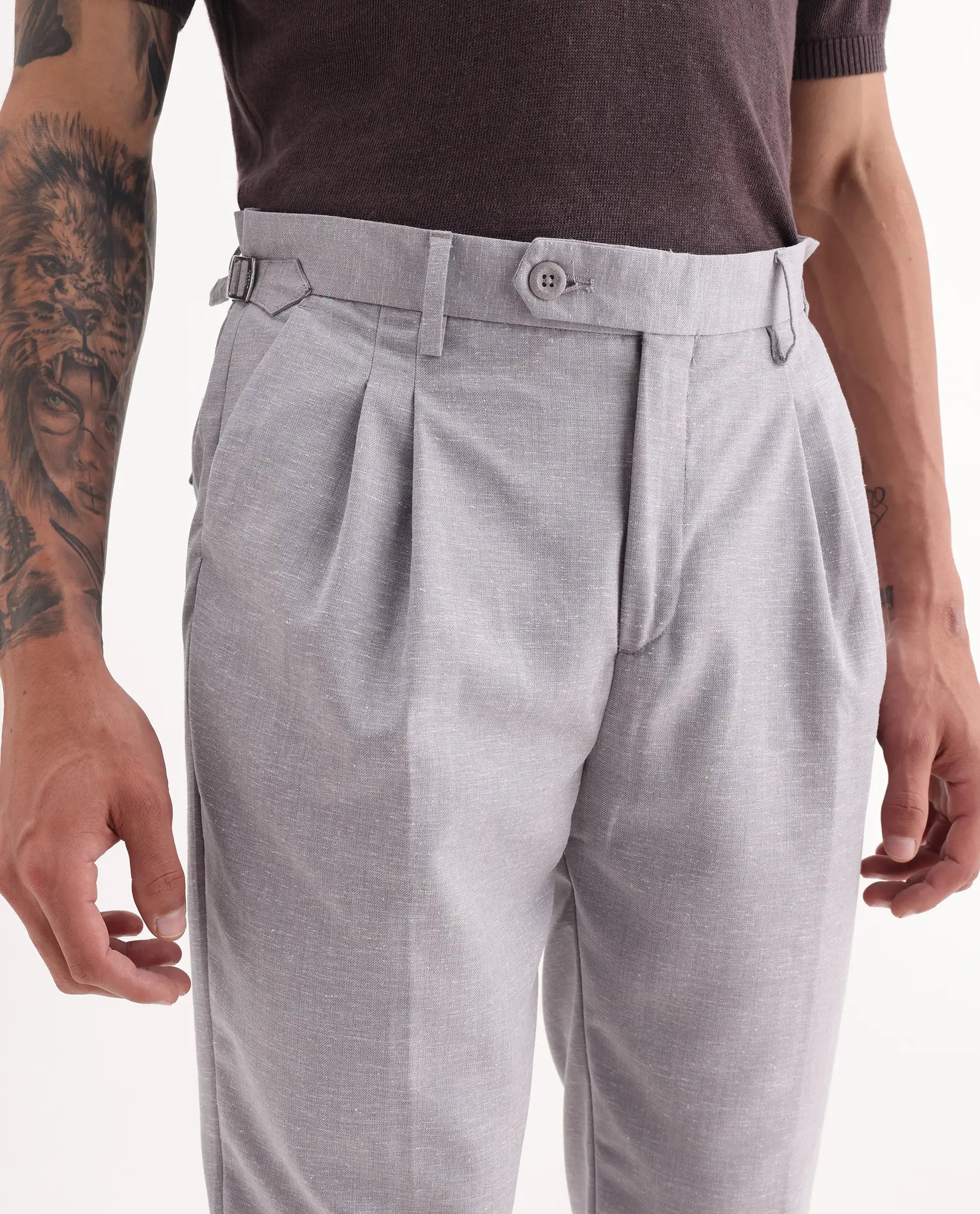 Rare Rabbit Men's Rhesa Dusky Purple Linen Blend Plain Relaxed Fit Trouser