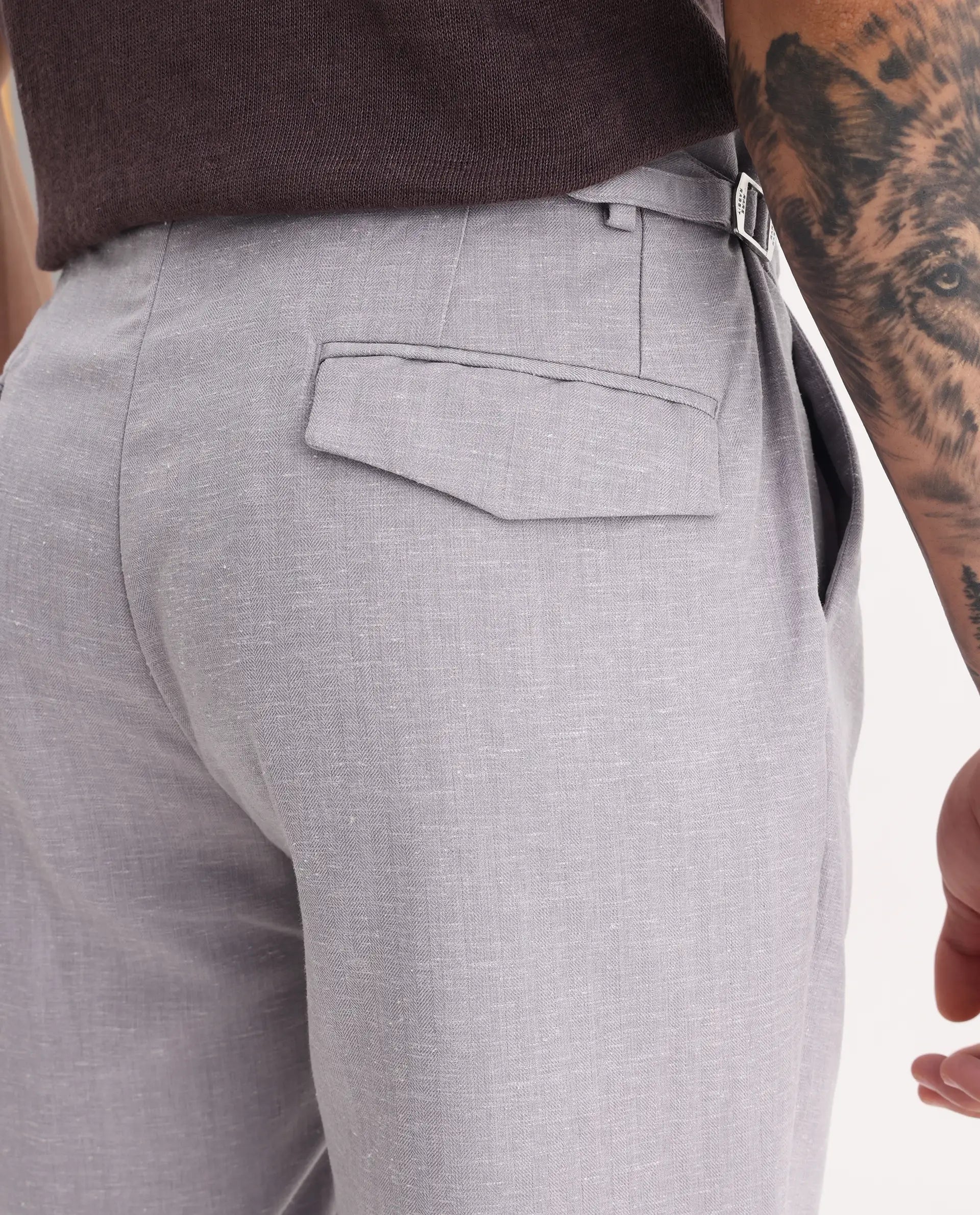 Rare Rabbit Men's Rhesa Dusky Purple Linen Blend Plain Relaxed Fit Trouser