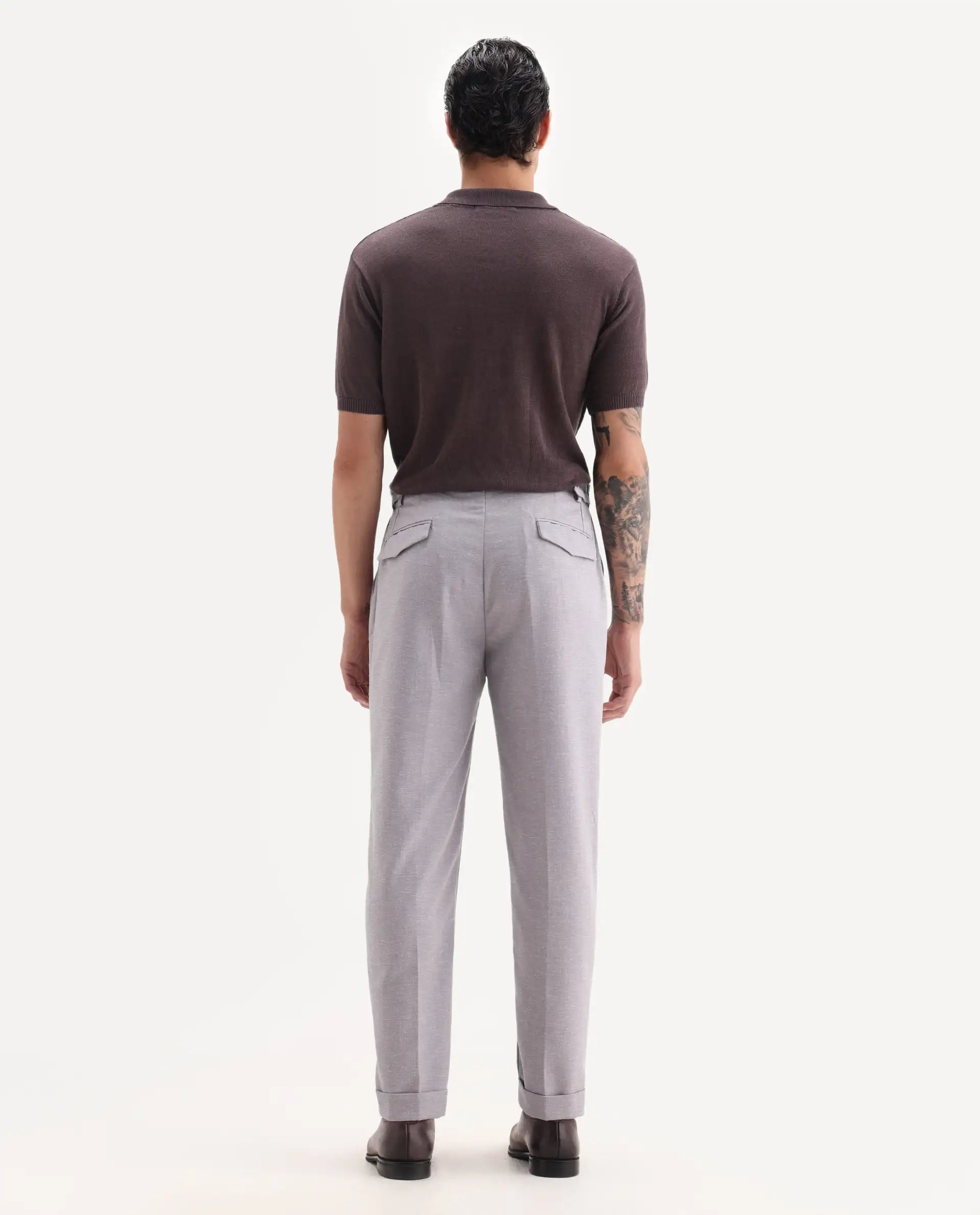Rare Rabbit Men's Rhesa Dusky Purple Linen Blend Plain Relaxed Fit Trouser