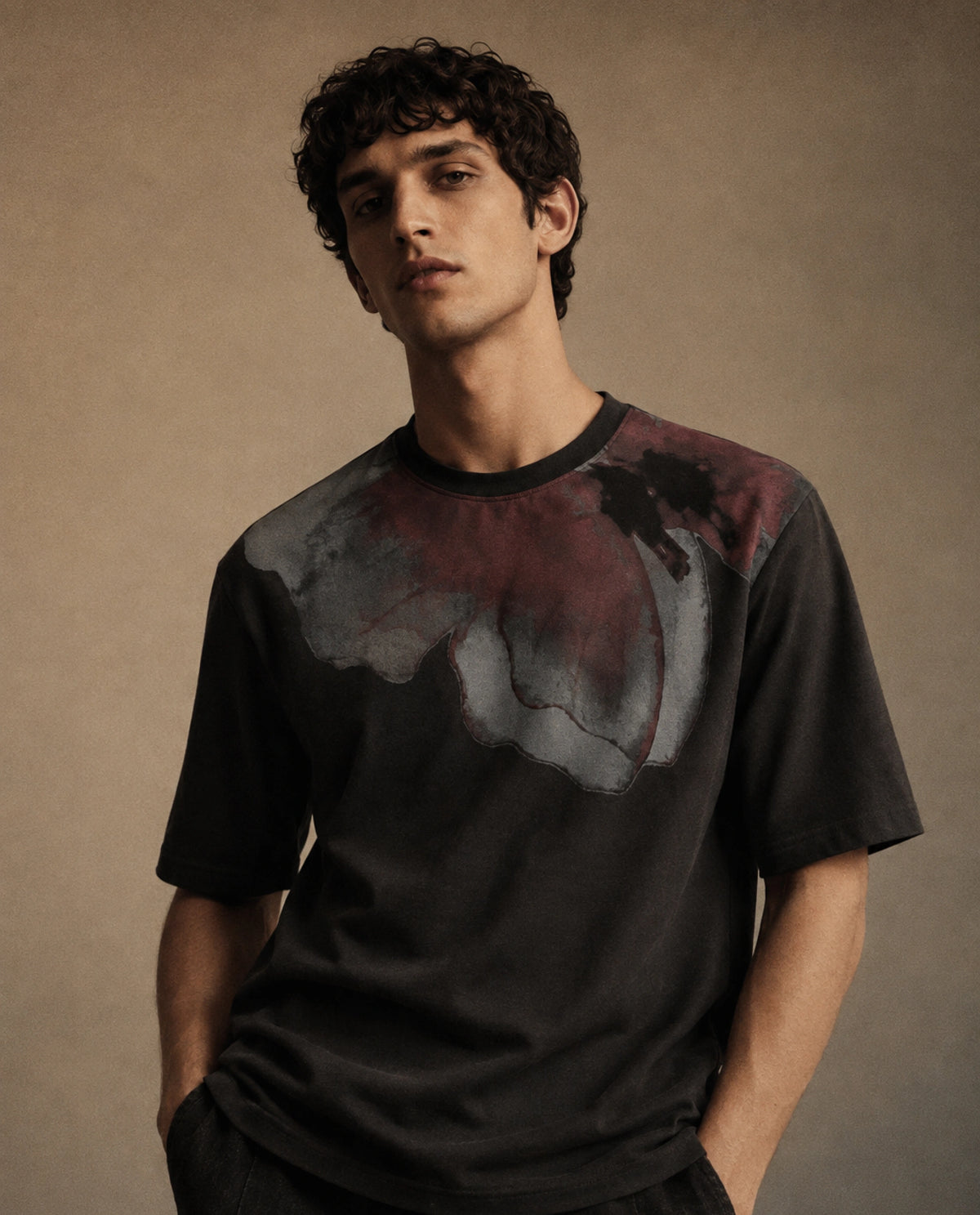 Rare Rabbit Men's Rhodon Dark Grey Cotton Crew Neck Relaxed Abstract Print T-Shirt