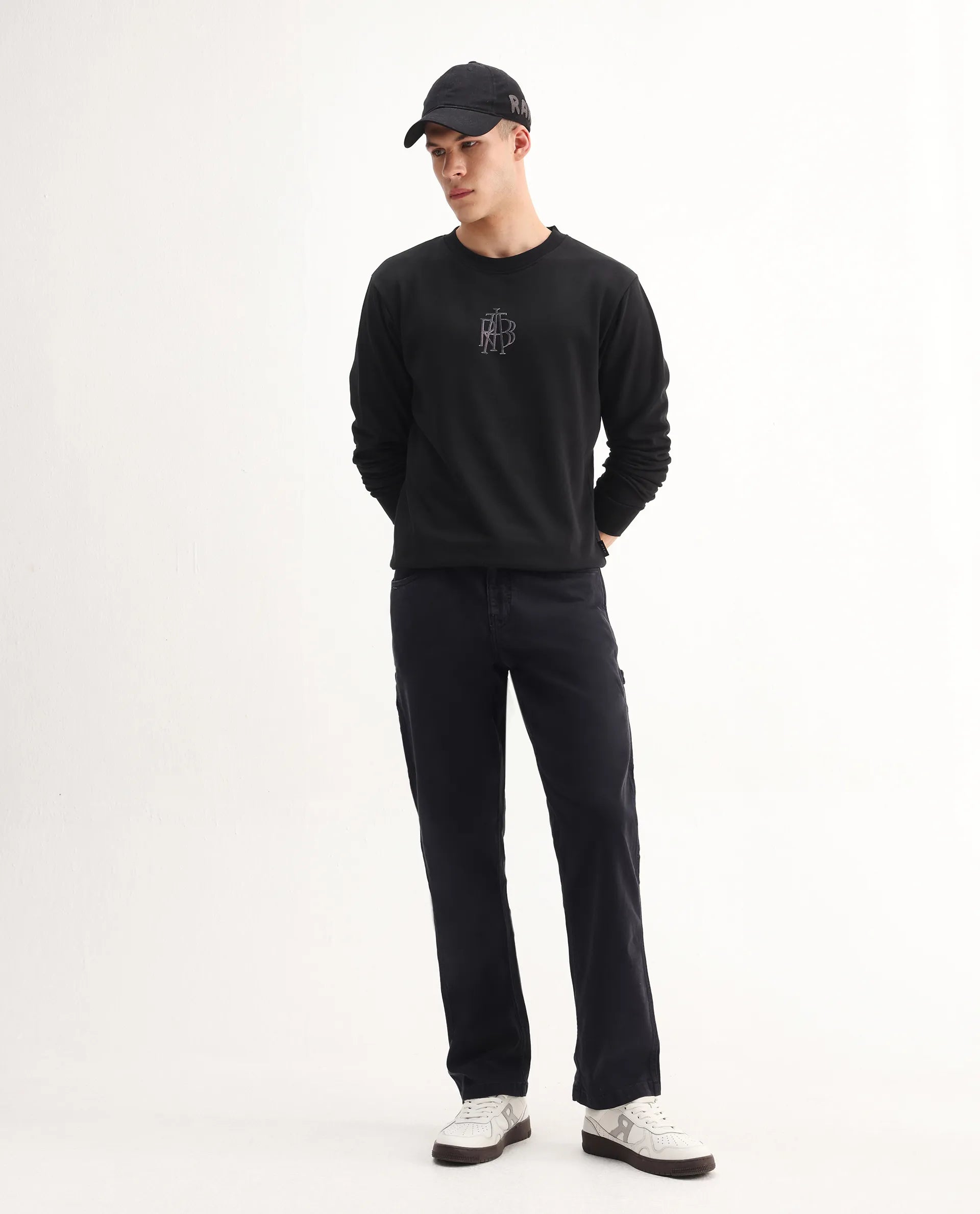 Rare Rabbit Men's Rick Black Cotton Blend Graphic Print Regular Fit Full Sleeve Crew Neck Sweatshirt