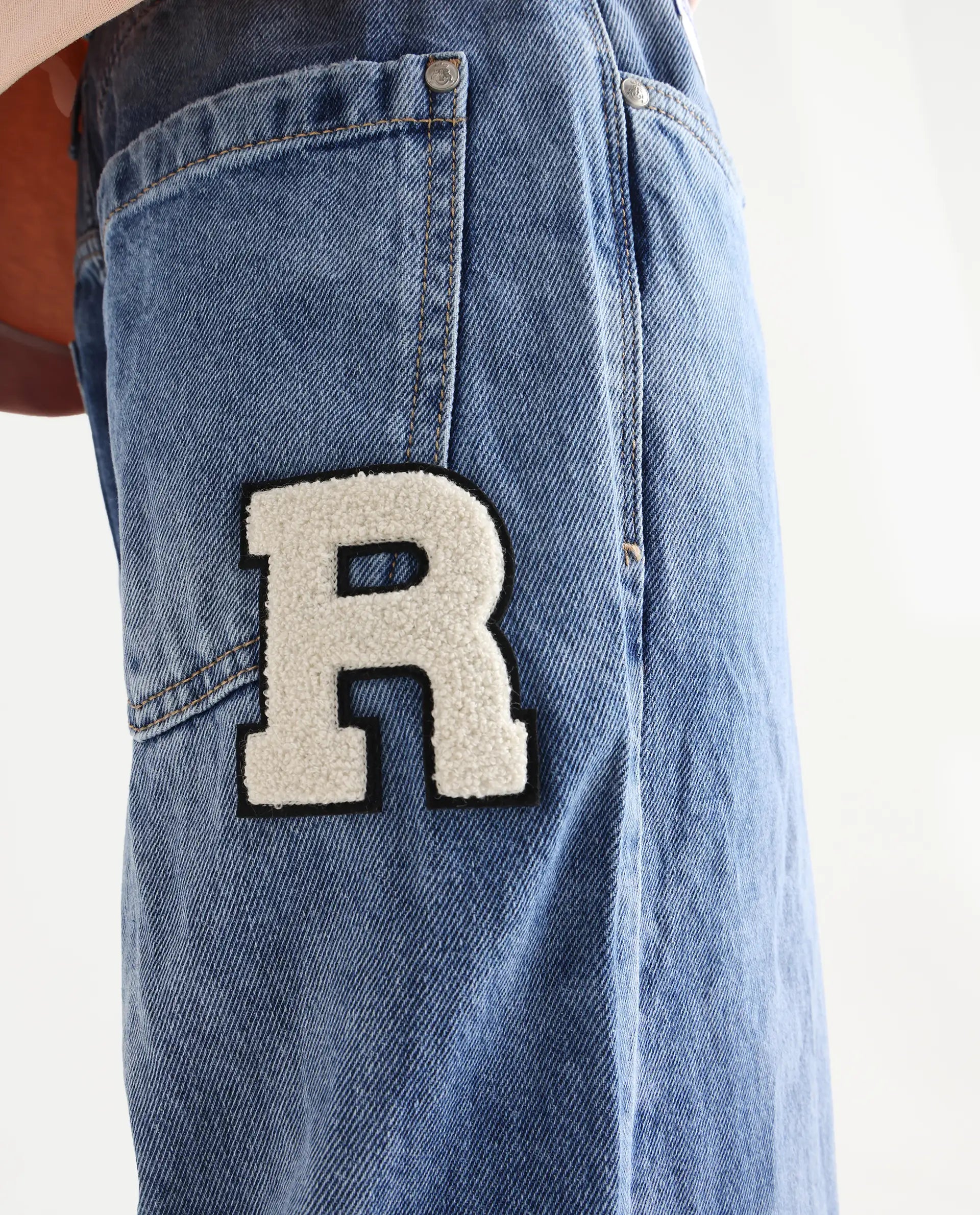 Rare Rabbit Men's Riffin Light Blue Cotton Plain Baggy Fit Jeans