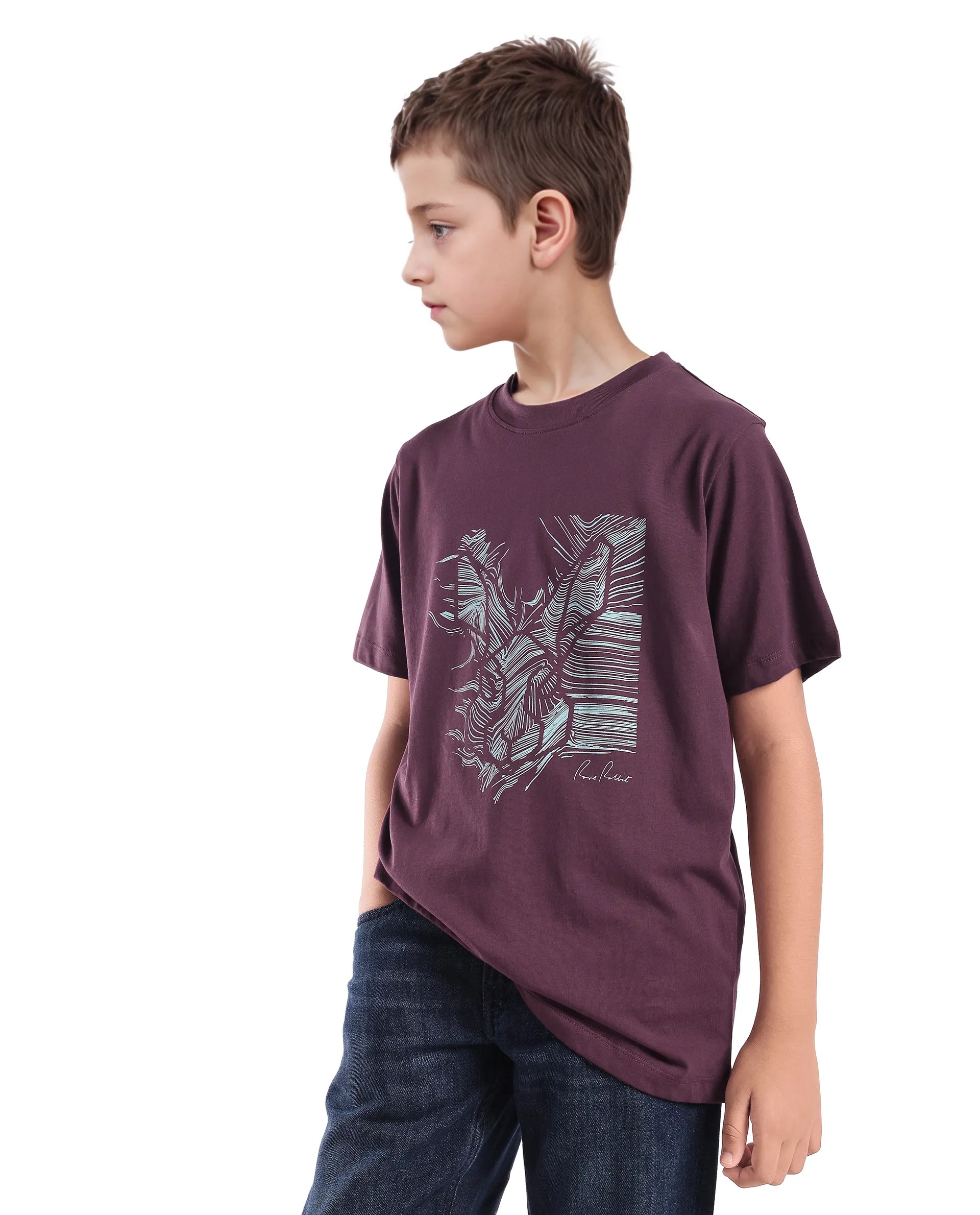 Rare Ones Kids Riggs Dark Maroon Cotton Pigment Print Regular Fit T-Shirt