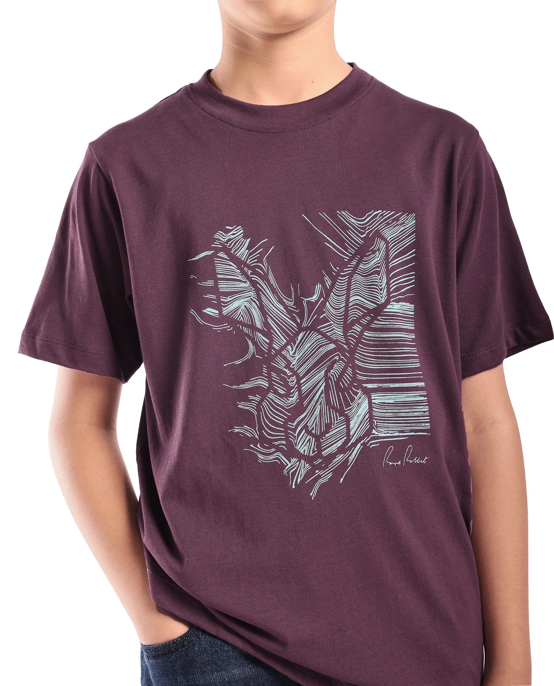 Rare Ones Kids Riggs Dark Maroon Cotton Pigment Print Regular Fit T-Shirt
