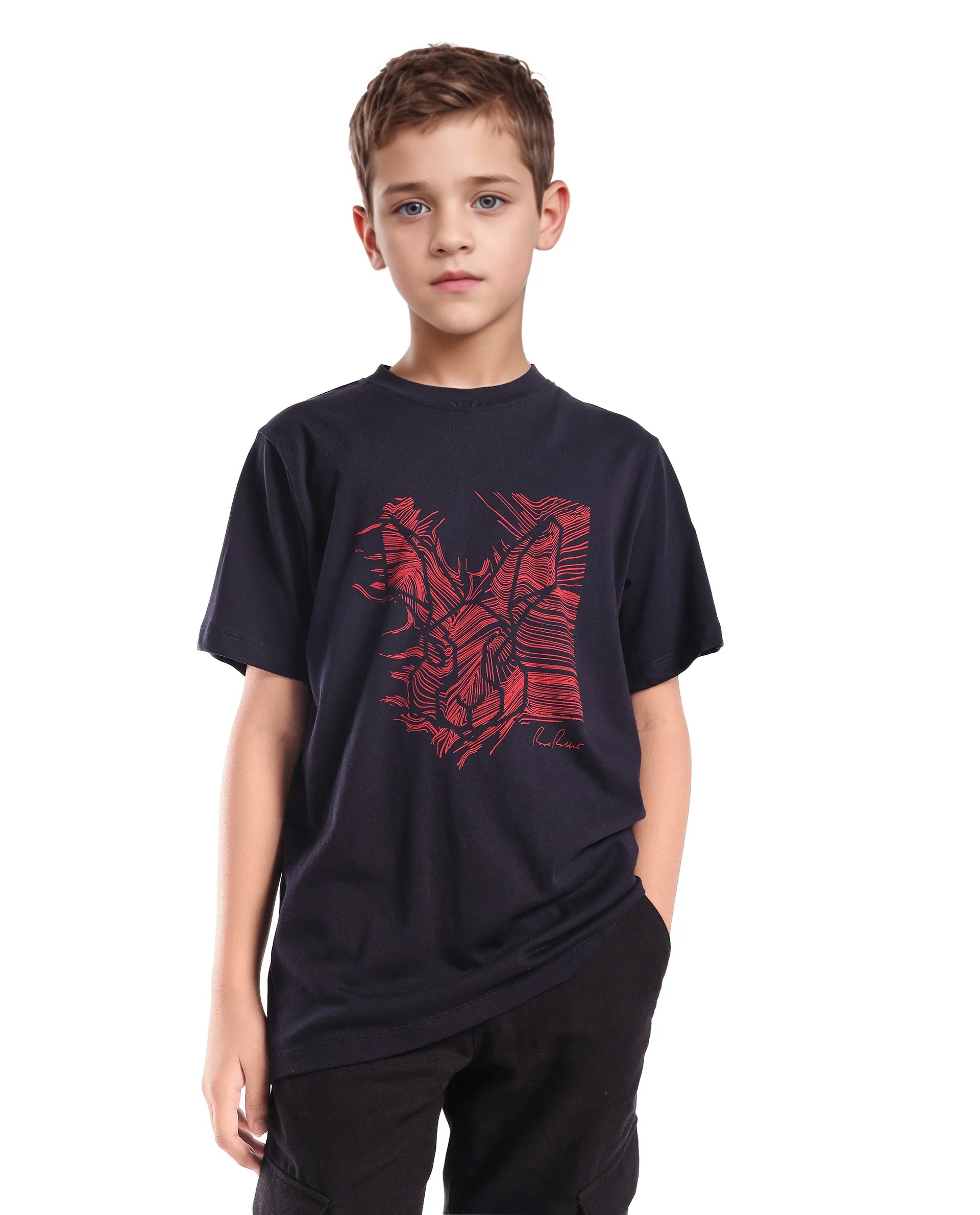 Rare Ones Kids Riggs Dark Navy Cotton Pigment Print Regular Fit T-Shirt