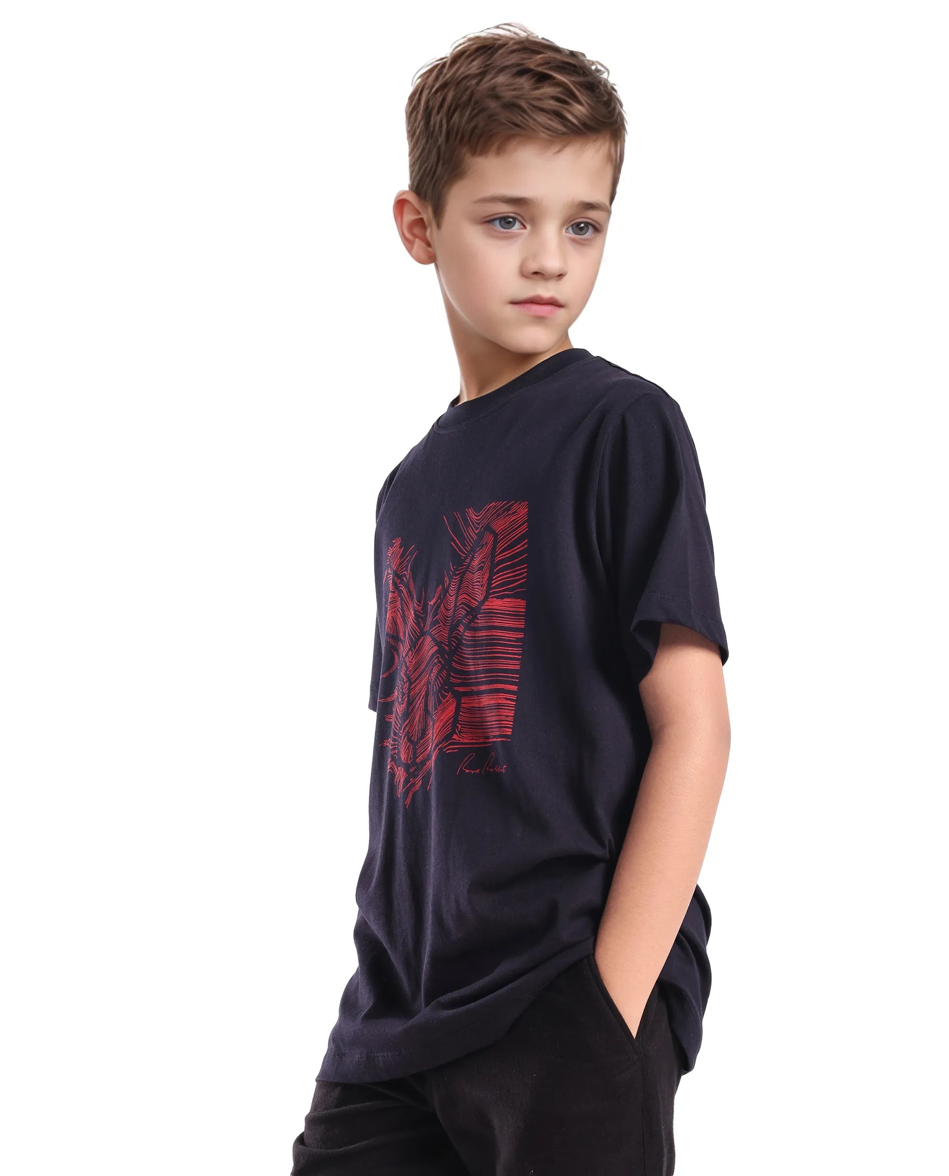 Rare Ones Kids Riggs Dark Navy Cotton Pigment Print Regular Fit T-Shirt