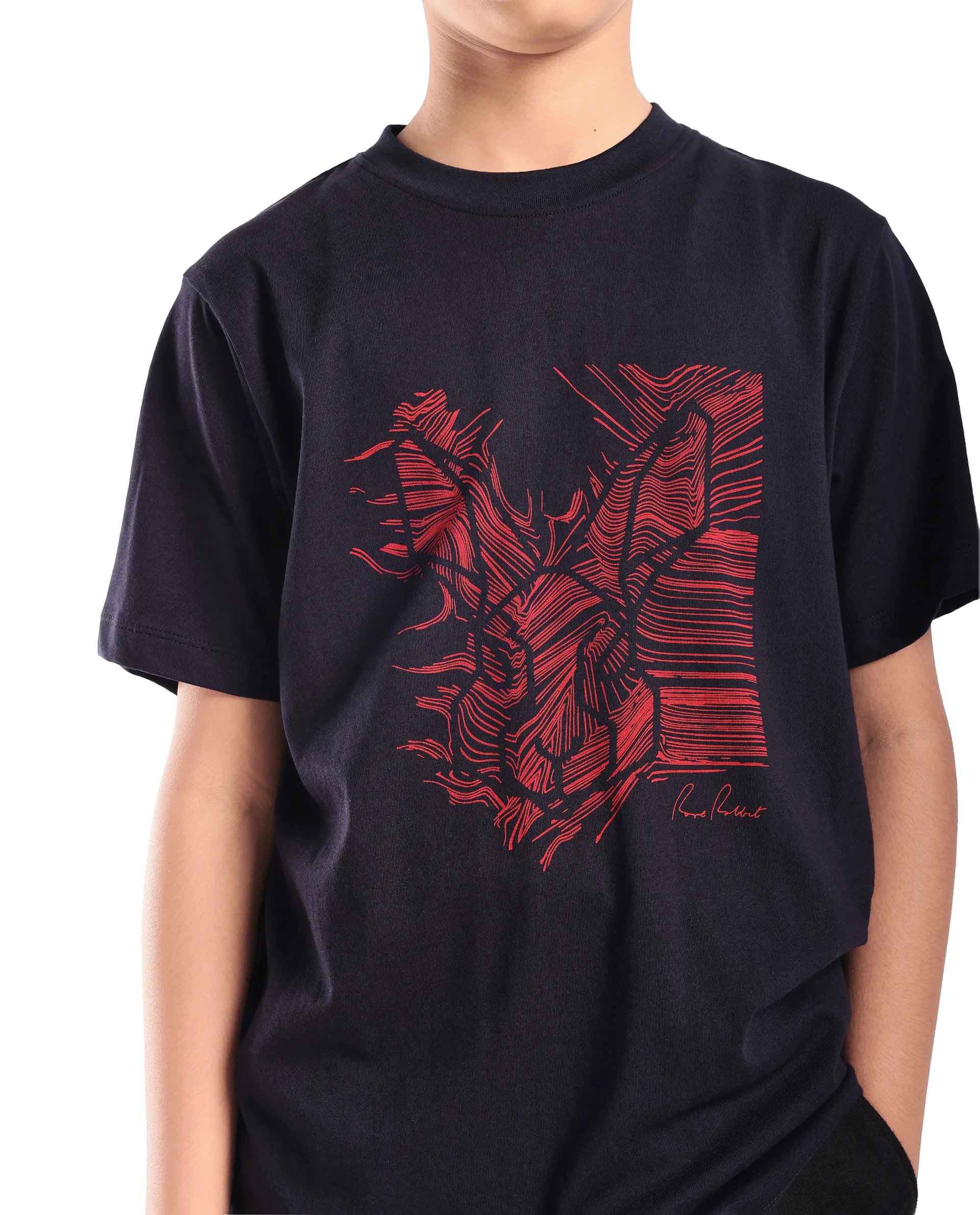 Rare Ones Kids Riggs Dark Navy Cotton Pigment Print Regular Fit T-Shirt