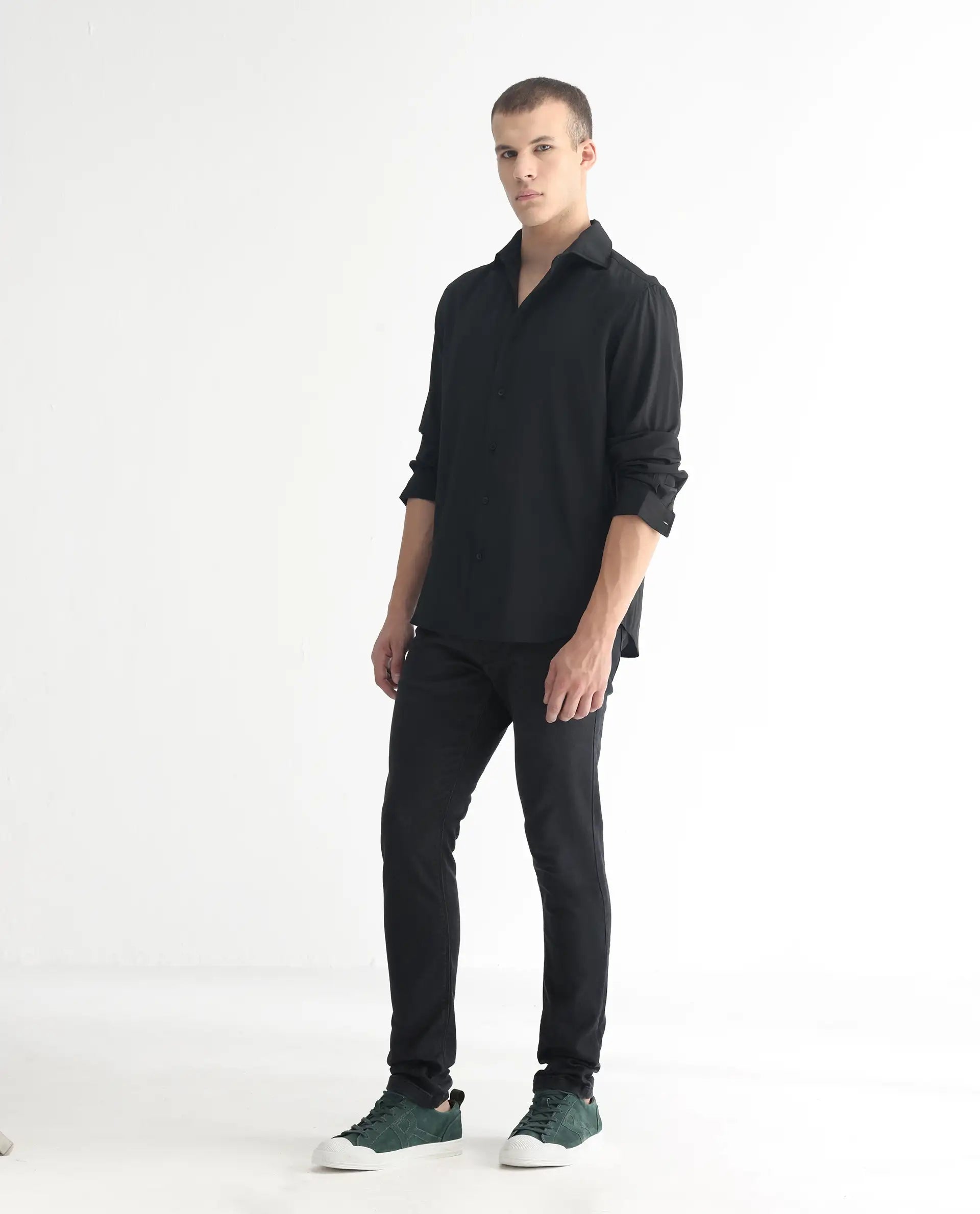 Rare Rabbit Men's Riom Dark Grey Cotton Plain Hawk Slim Fit Jeans