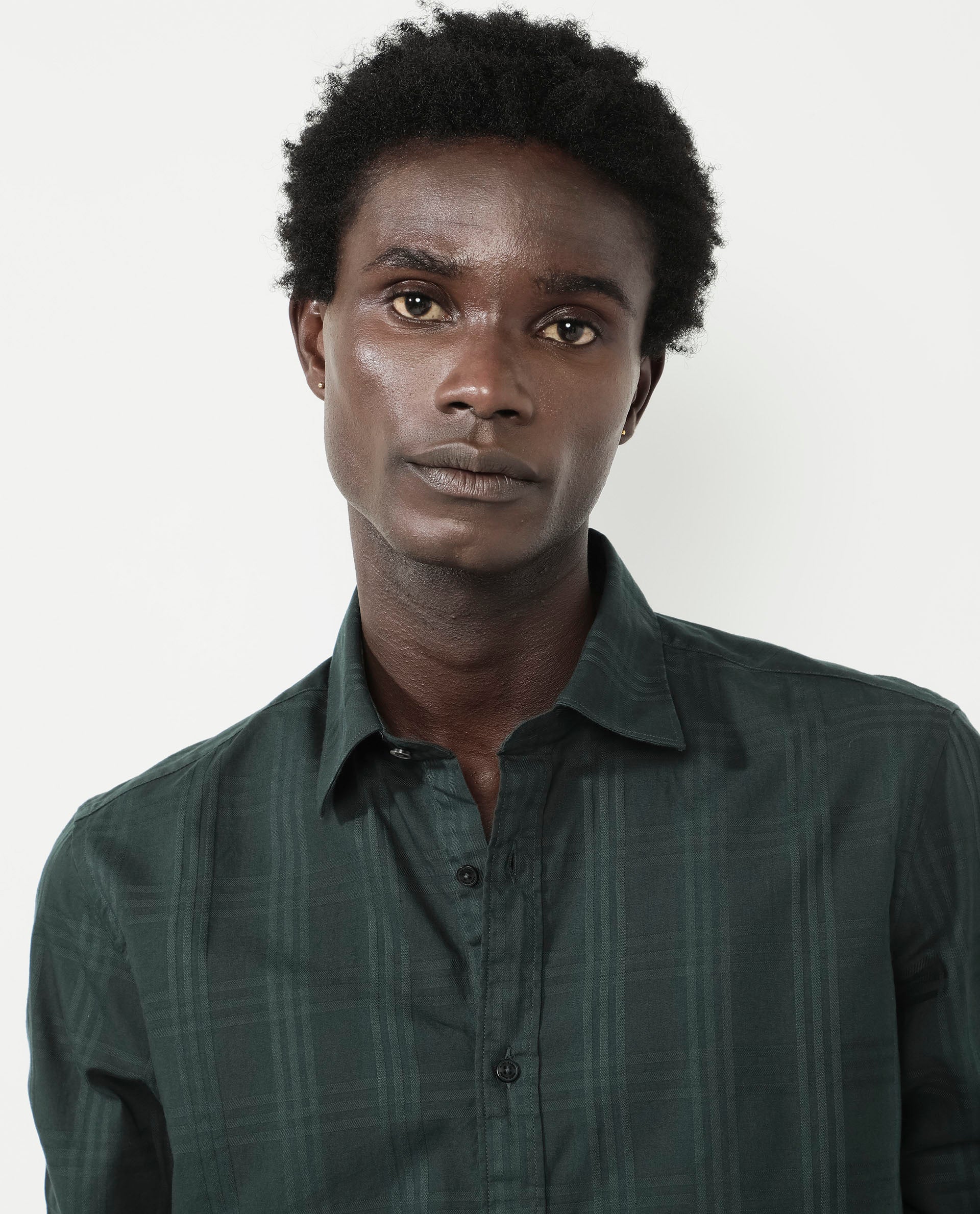 Rare Rabbit Men's Roar Dark Green Cotton Fabric Full Sleeves Collared Neck Checks Shirt