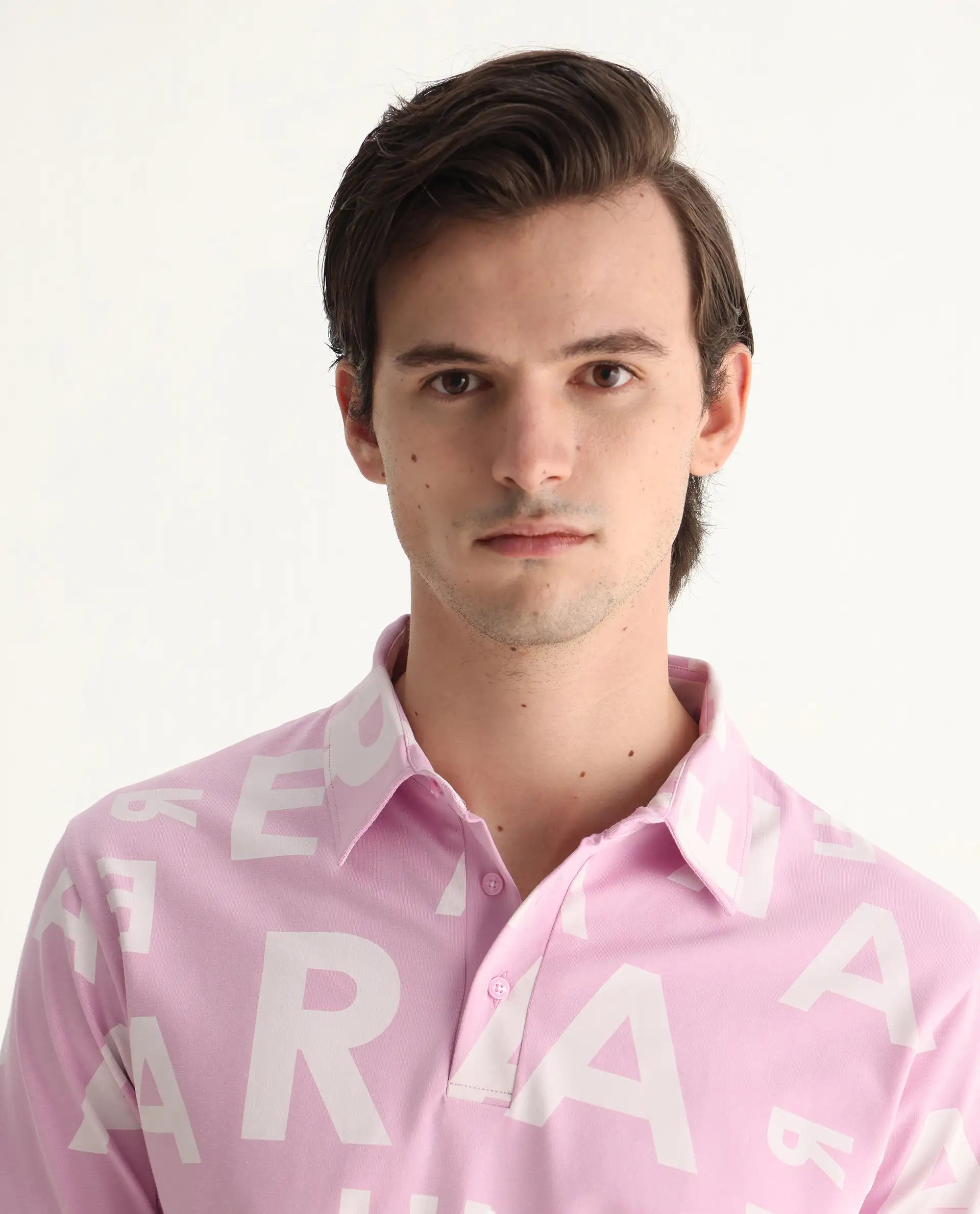 Rare Rabbit Men's Rocha Pastel Purple Cotton Monogram Print Regular Fit Half Sleeve Polo