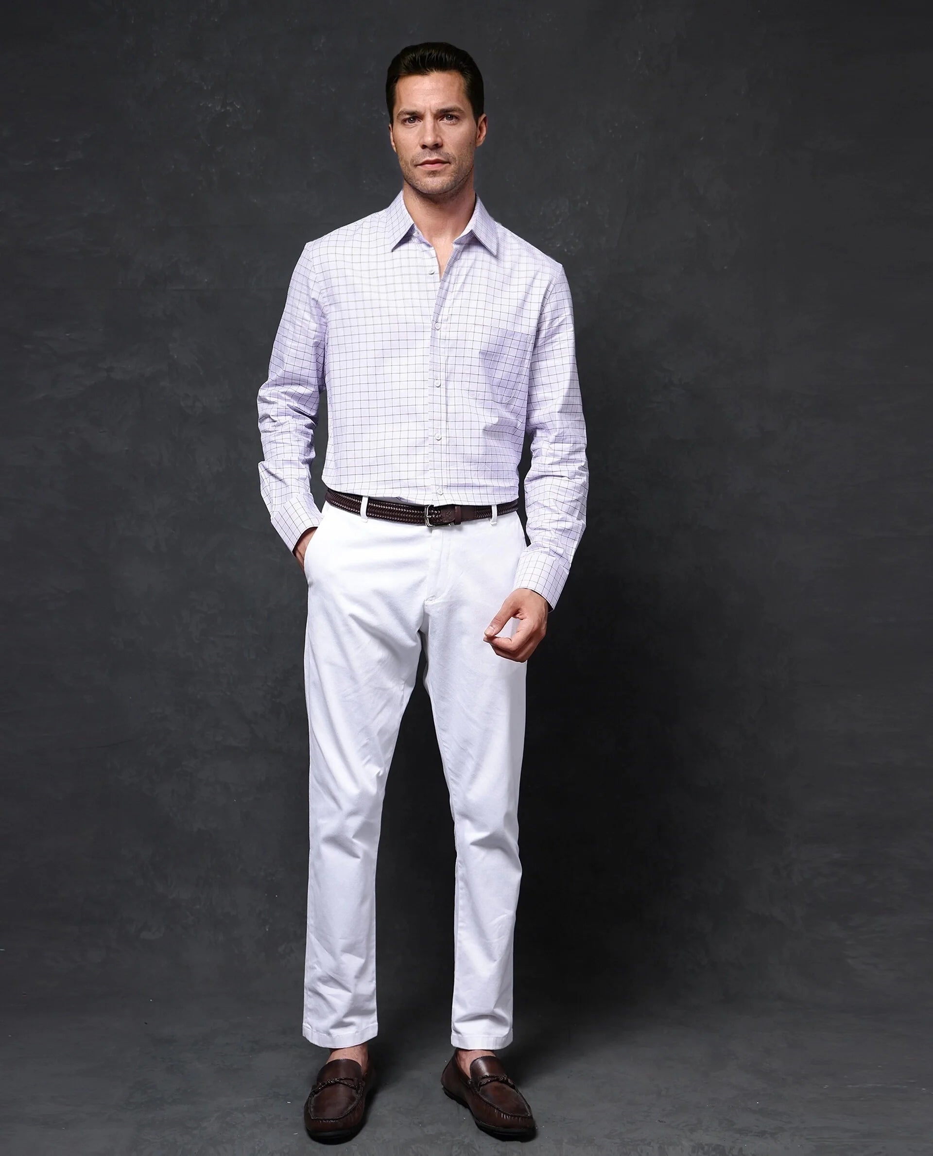 Rare Rabbit Men Rooney Light Purple Full Sleeve Premium Regular Fit Check Shirt