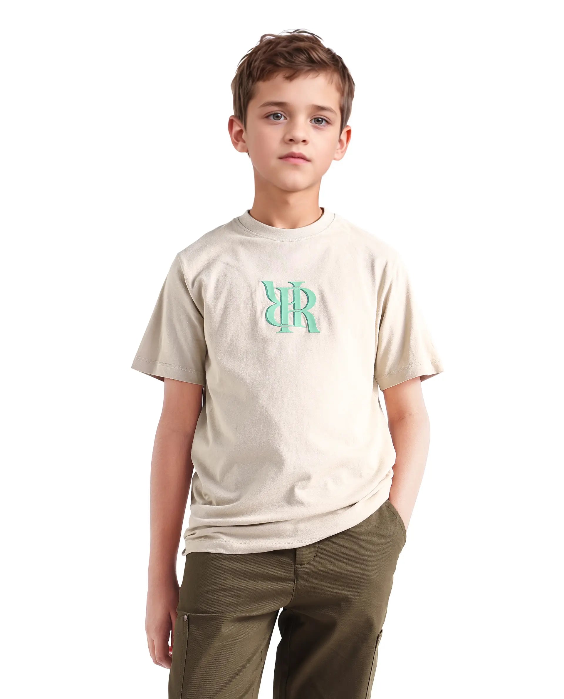 Rare Ones Kids Rosco-K Beige Cotton Jelly Print Regular Fit T-Shirt