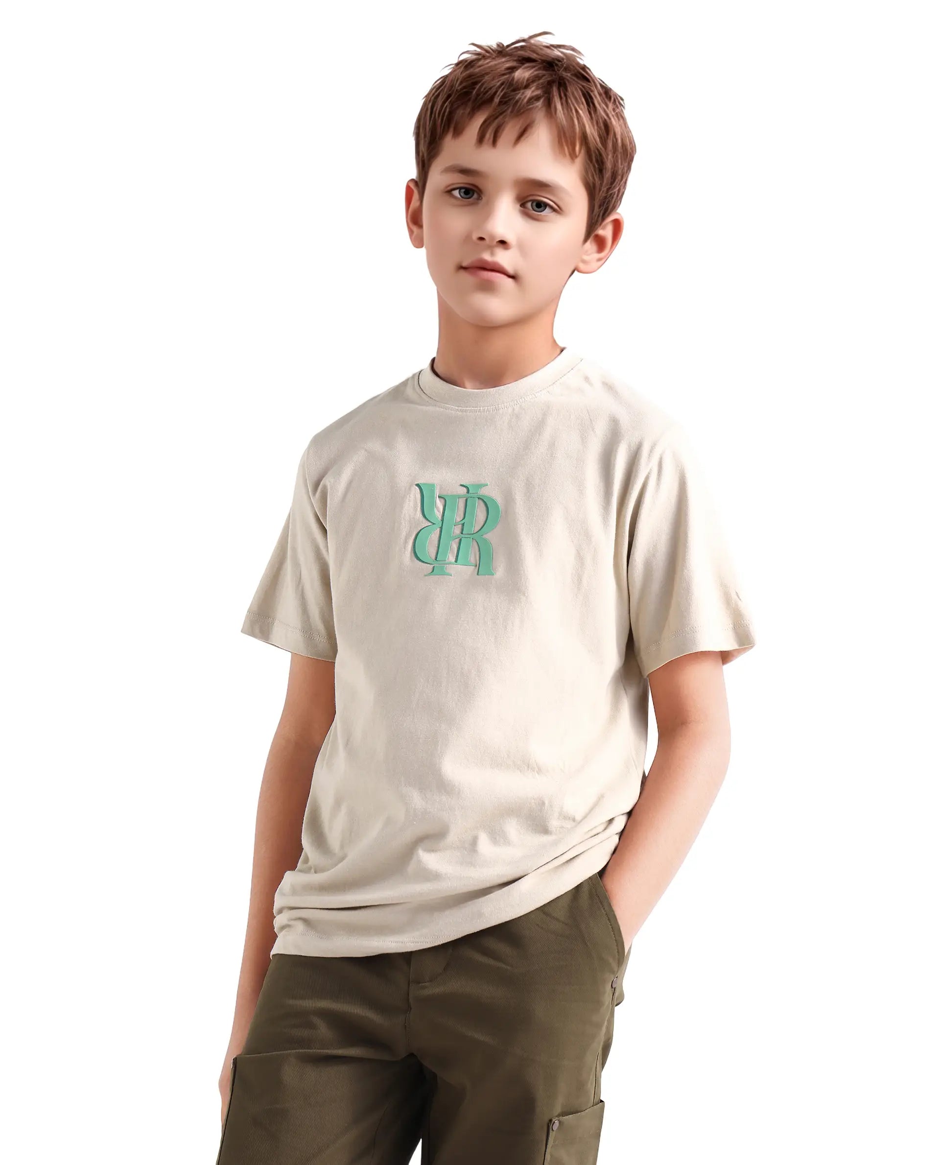 Rare Ones Kids Rosco-K Beige Cotton Jelly Print Regular Fit T-Shirt