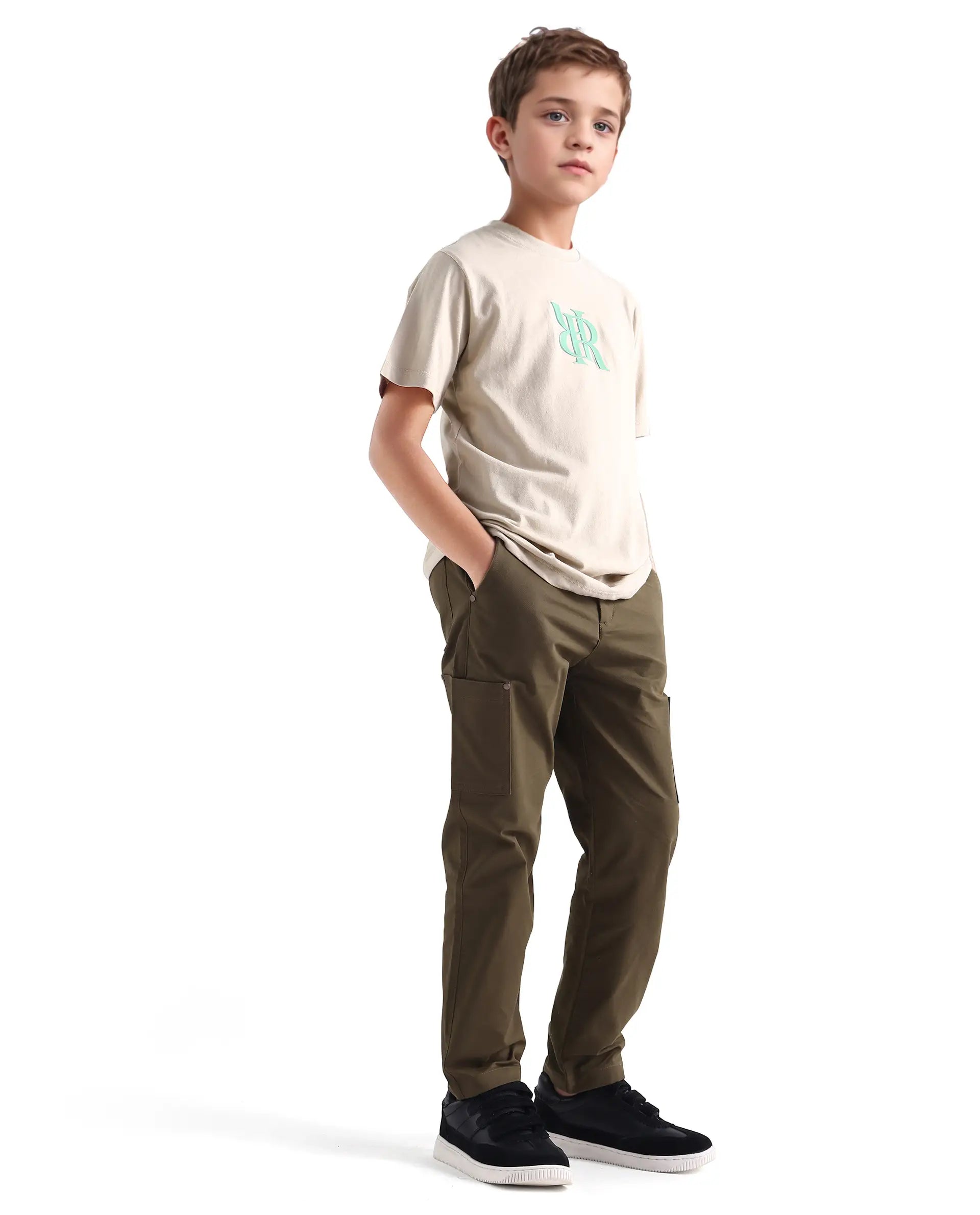 Rare Ones Kids Rosco-K Beige Cotton Jelly Print Regular Fit T-Shirt