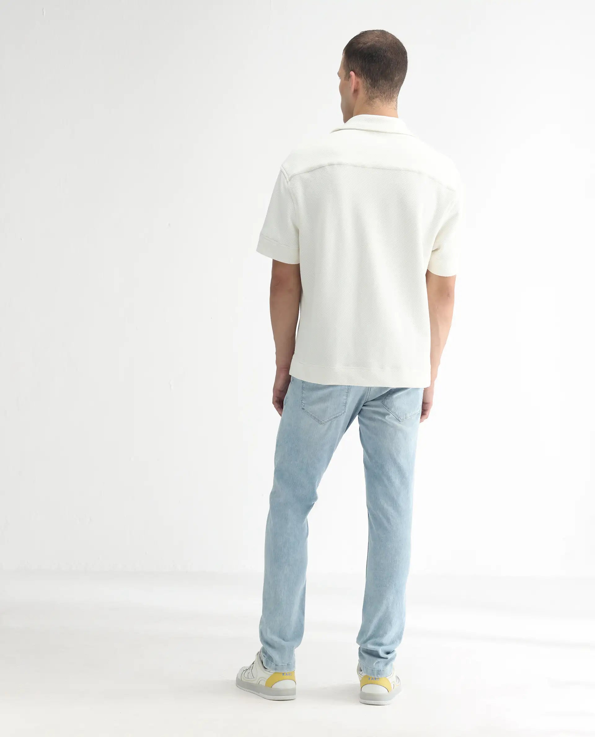 Rare Rabbit Men's Roune Light Blue Cotton Plain Hawk Slim Fit Jeans