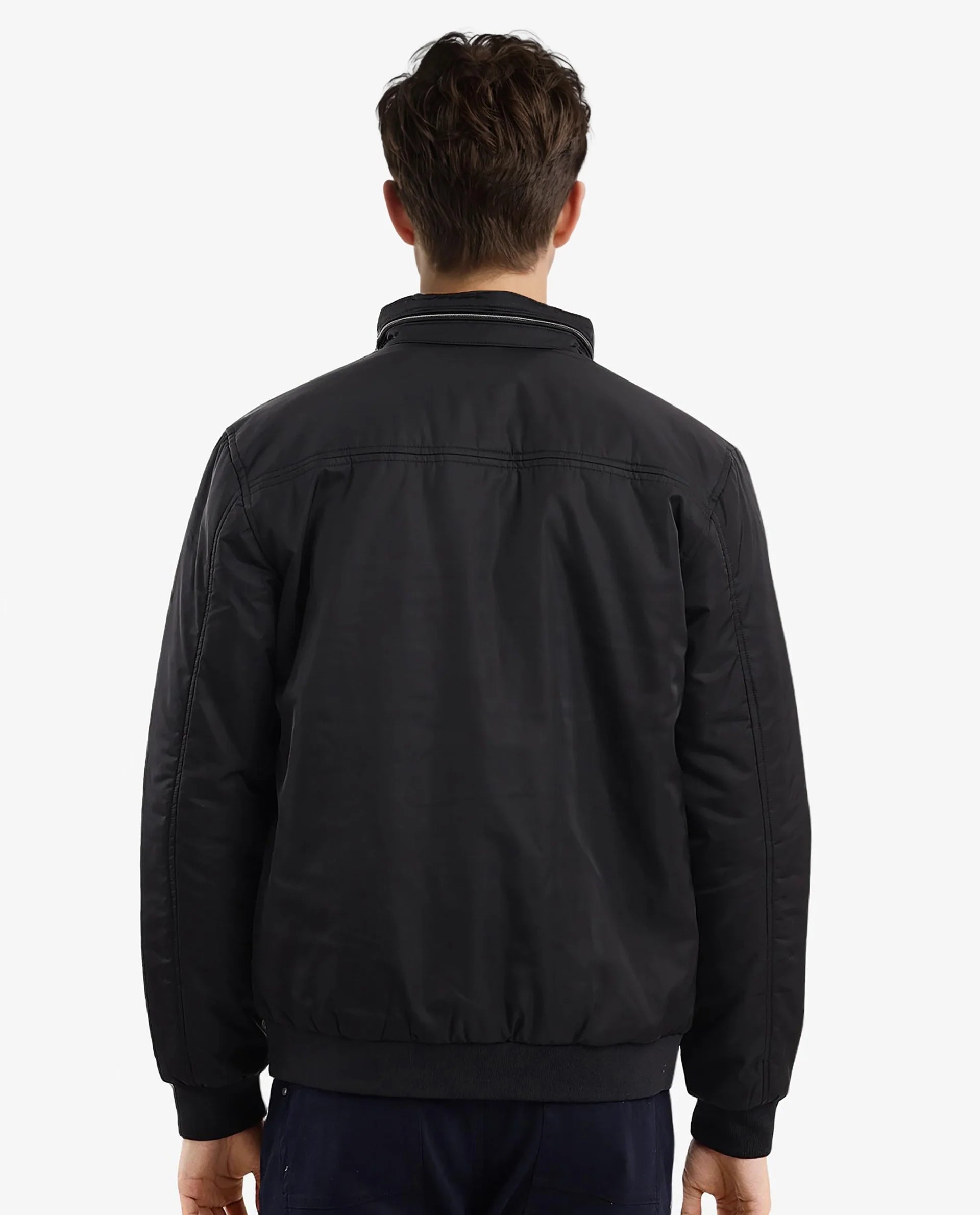 Rare Rabbit Men Royban-2 Black Polyester Fabric Full Sleeve High Neck Zipper Closure Plain Reversible Jacket