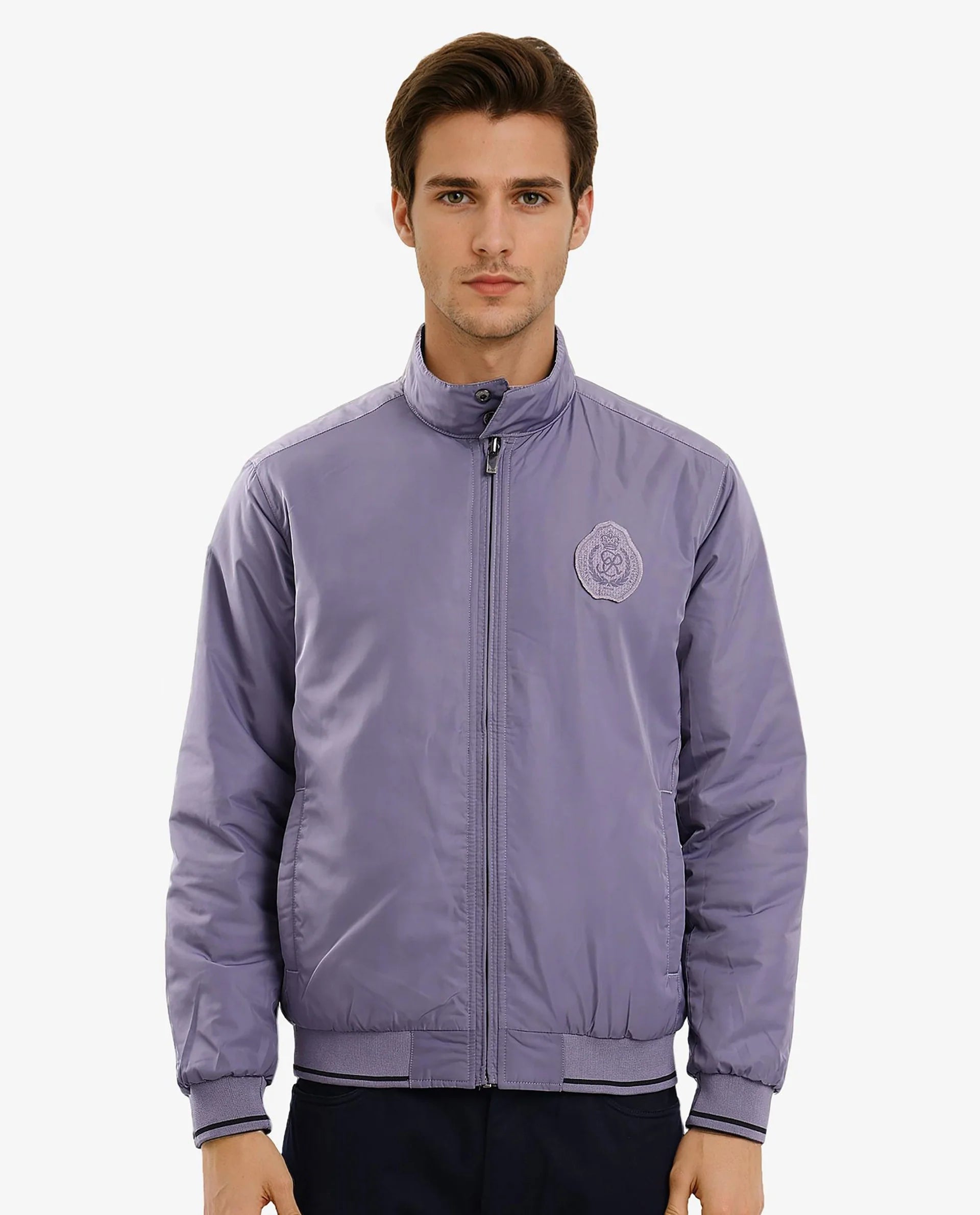 Rare Rabbit Men Royban-2 Black Polyester Fabric Full Sleeve High Neck Zipper Closure Plain Reversible Jacket