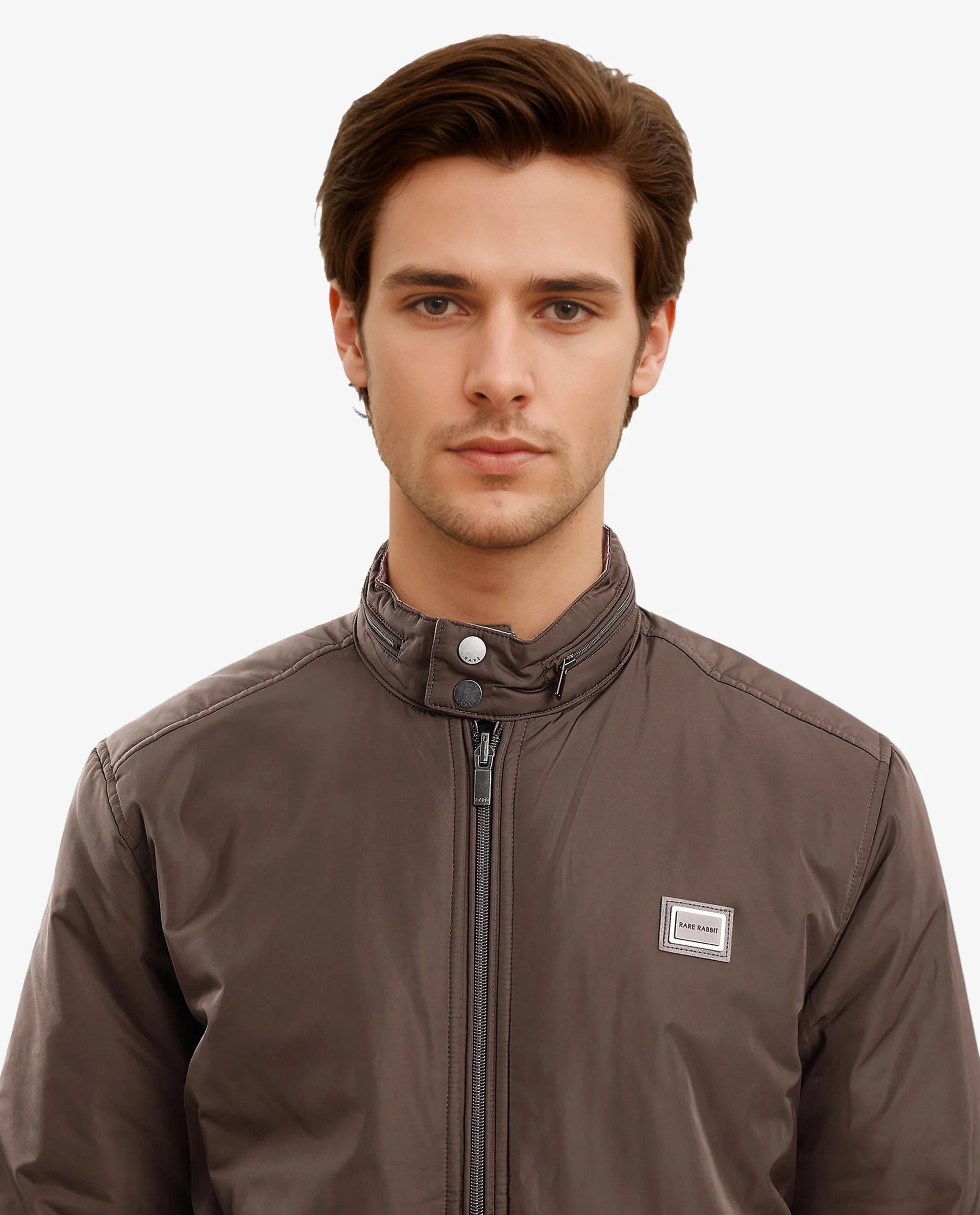 Rare Rabbit Men Royban-2 Olive Polyester Fabric Full Sleeve High Neck Zipper Closure Plain Reversible Jacket