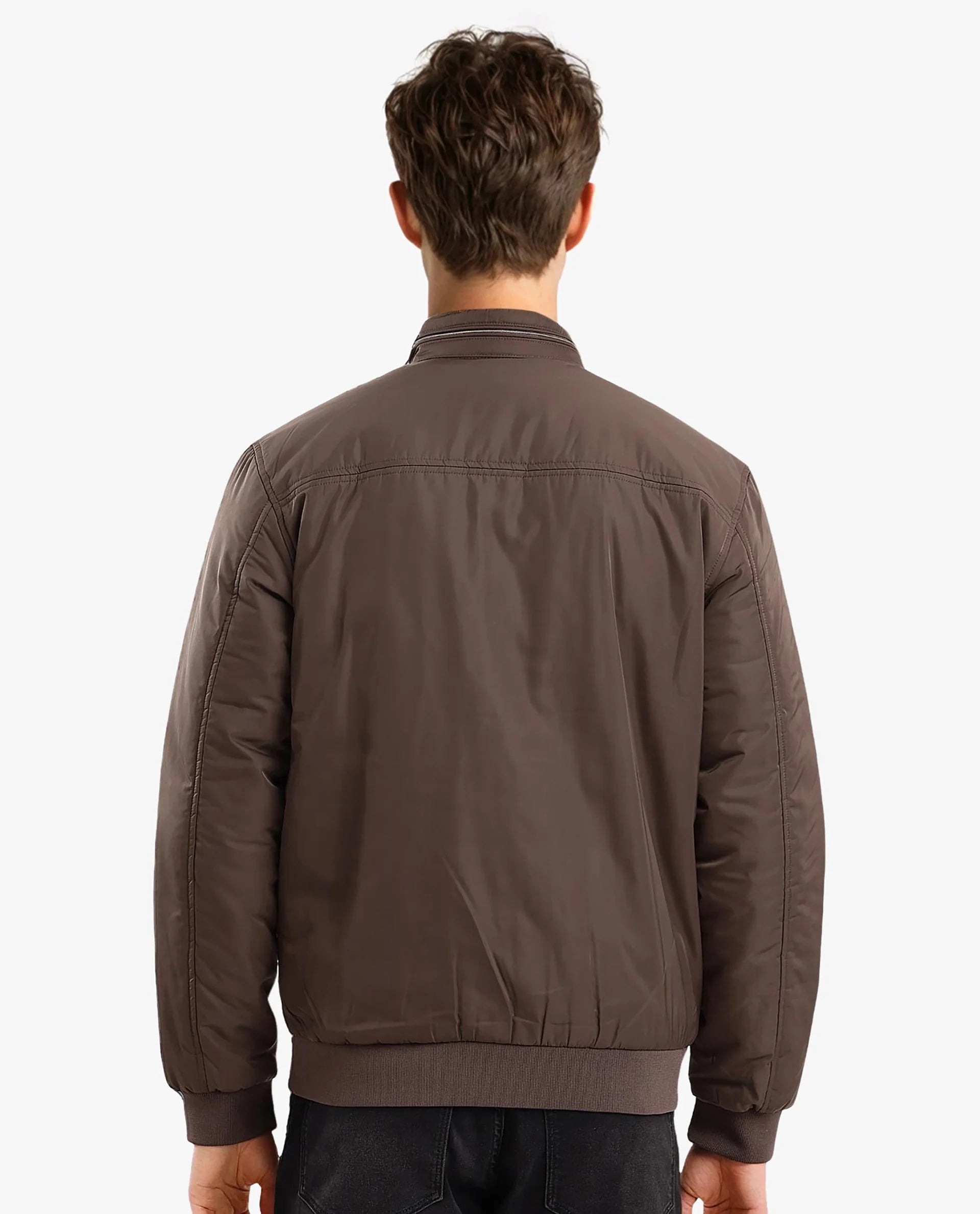 Rare Rabbit Men Royban-2 Olive Polyester Fabric Full Sleeve High Neck Zipper Closure Plain Reversible Jacket