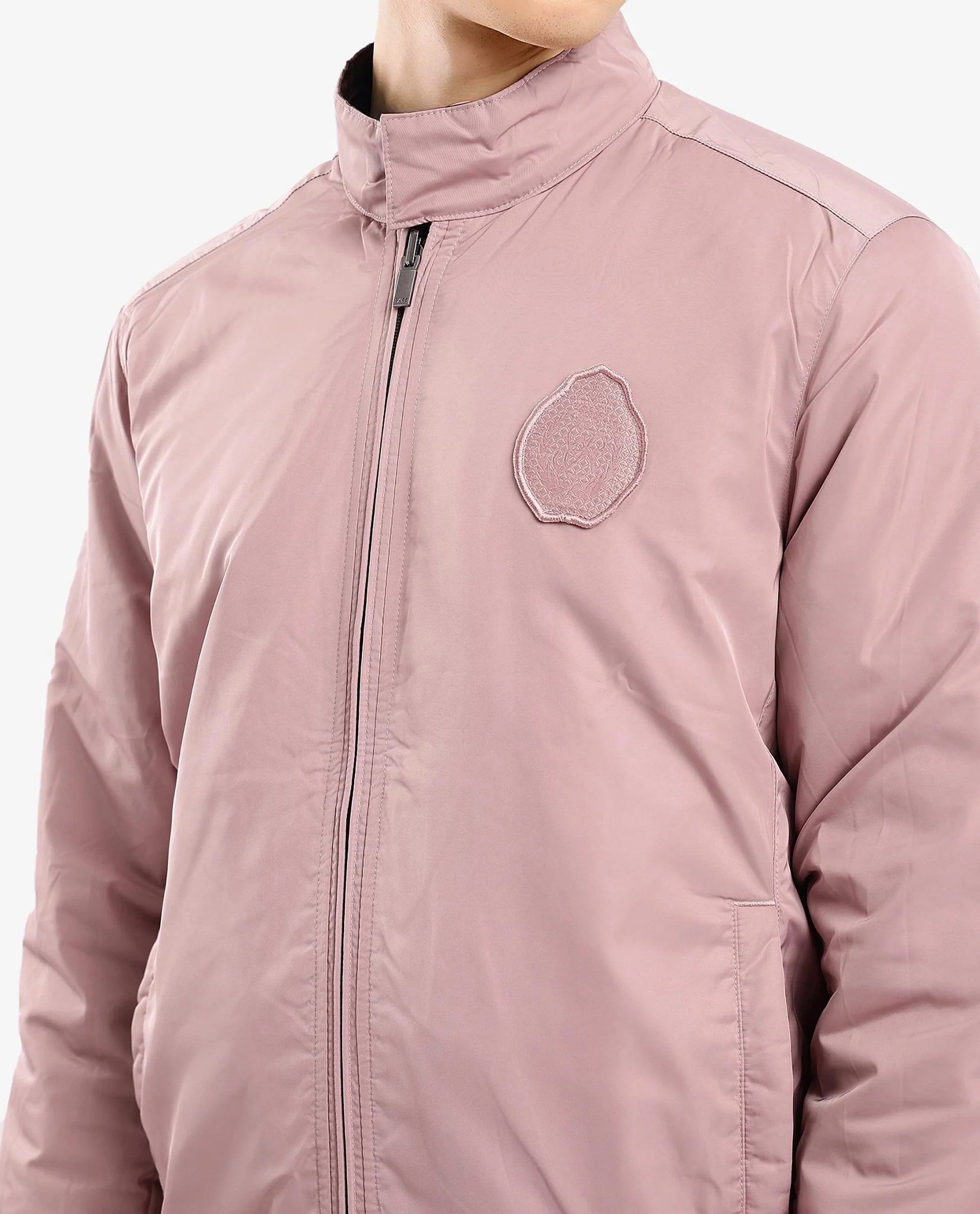 Rare Rabbit Men Royban-2 Olive Polyester Fabric Full Sleeve High Neck Zipper Closure Plain Reversible Jacket