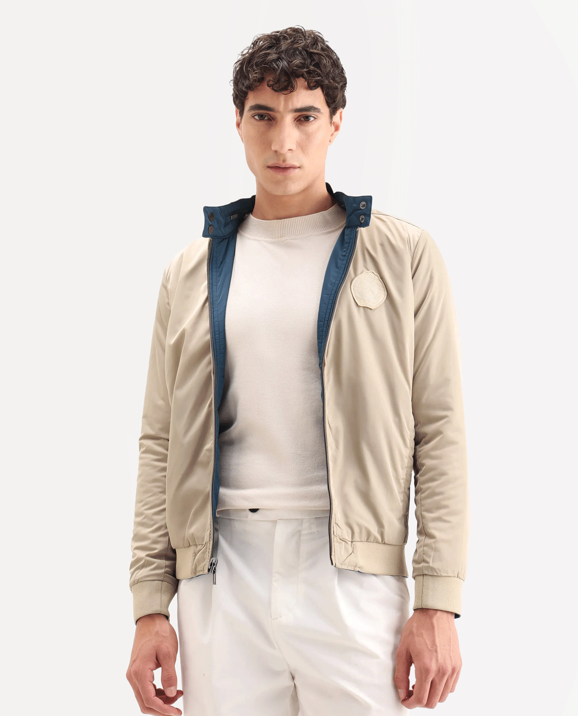 Rare Rabbit Men's Royban Beige Polyester Plain Regular Fit Full Sleeve Mandarin Collar Jacket