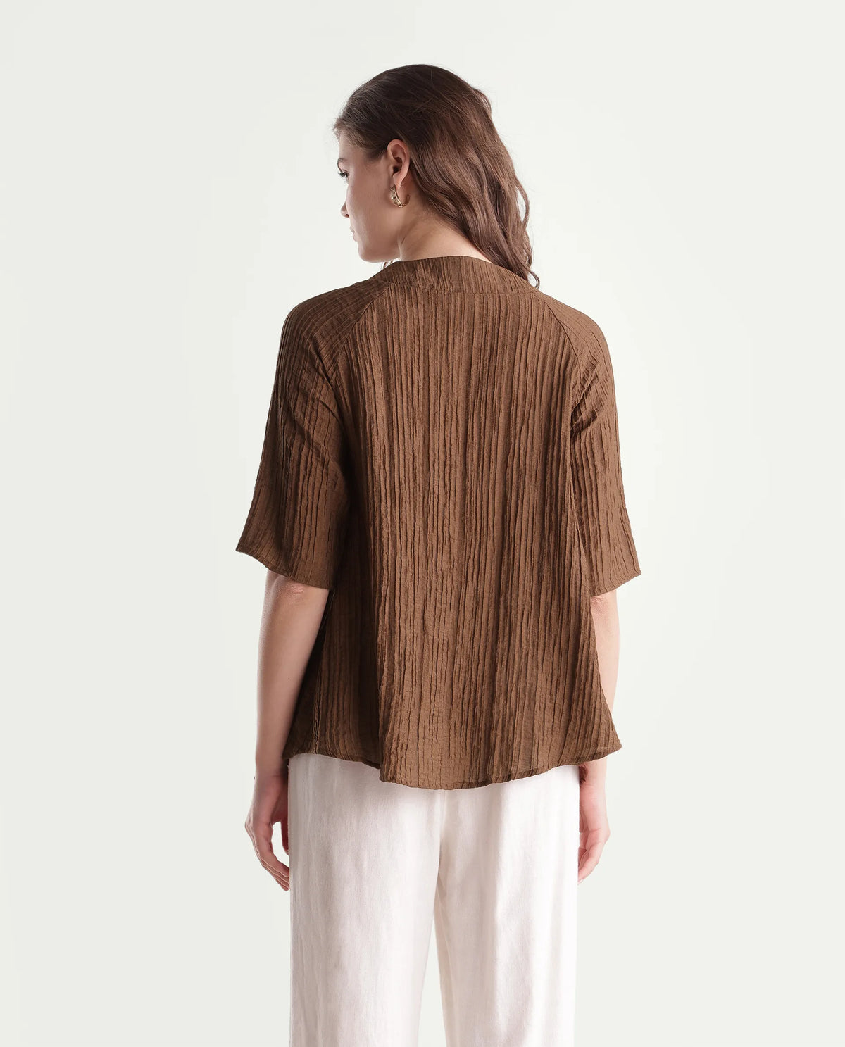 Rareism Women's Maruka Rust Polyester Blend V-Neck Plain Raglan Sleeve Regular Fit Top