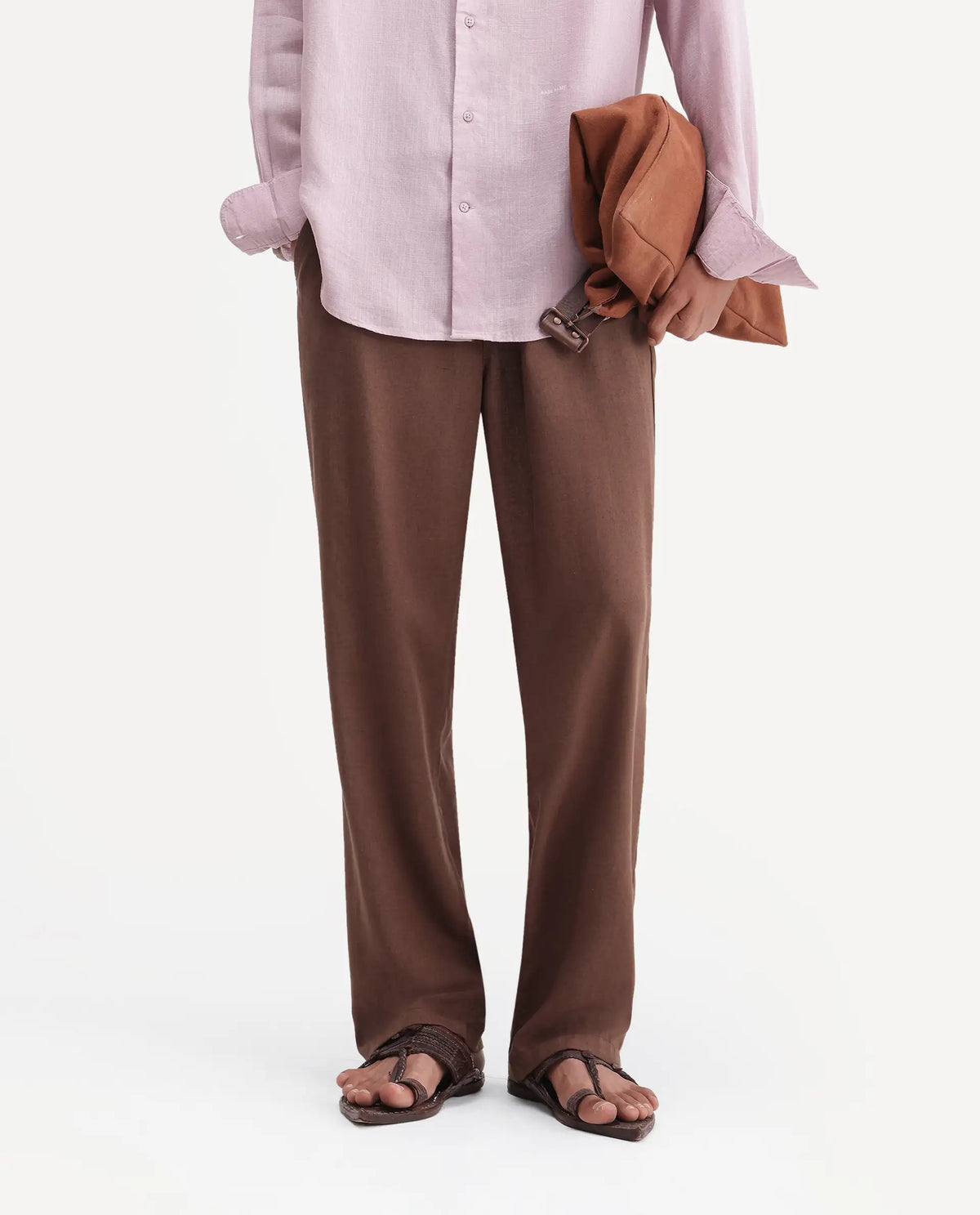 Rare Rabbit Men's Coft-B Brown Linen Blend Plain Loose Fit Trouser