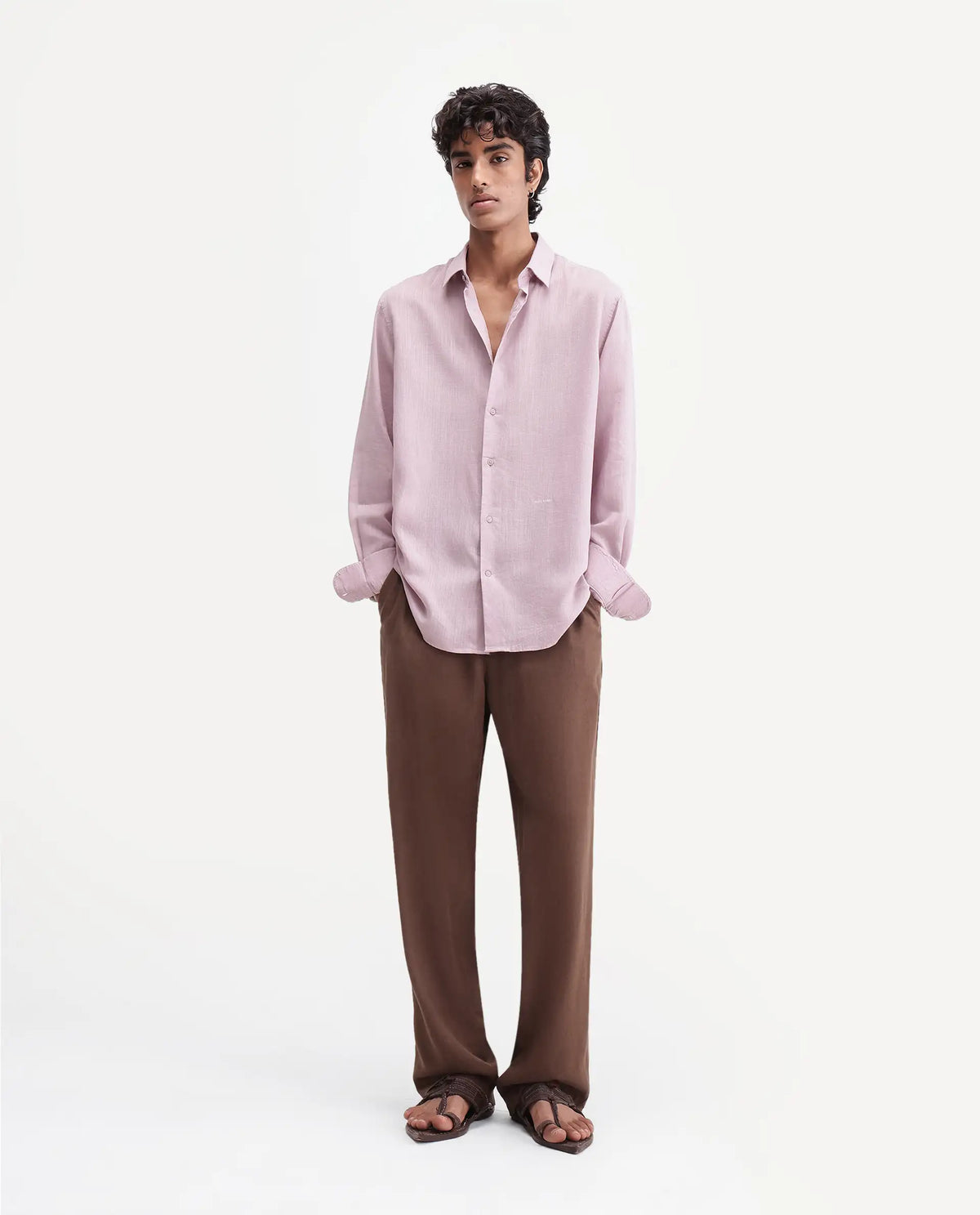 Rare Rabbit Men's Coft-B Brown Linen Blend Plain Loose Fit Trouser