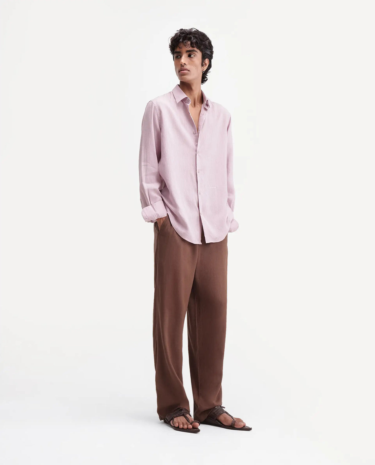 Rare Rabbit Men's Coft-B Brown Linen Blend Plain Loose Fit Trouser