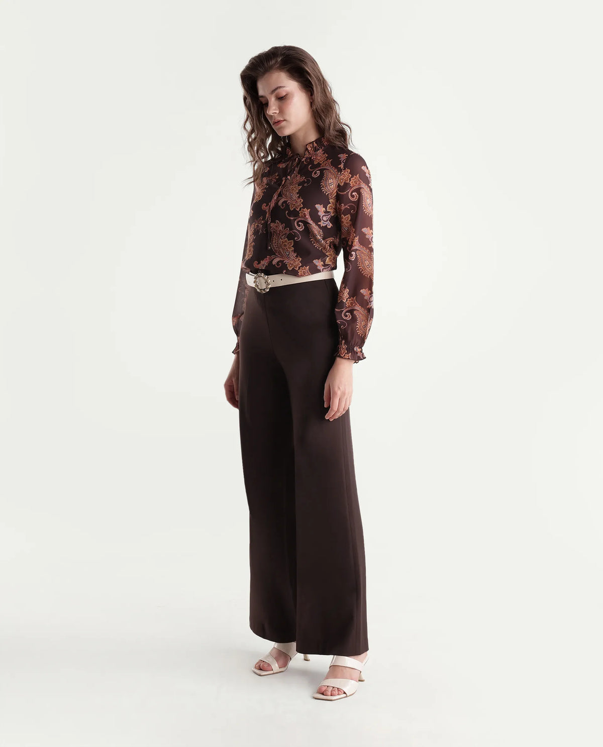 Rareism Women's Widy-Aw26 Brown Polyester Blend Wide Plain Trouser