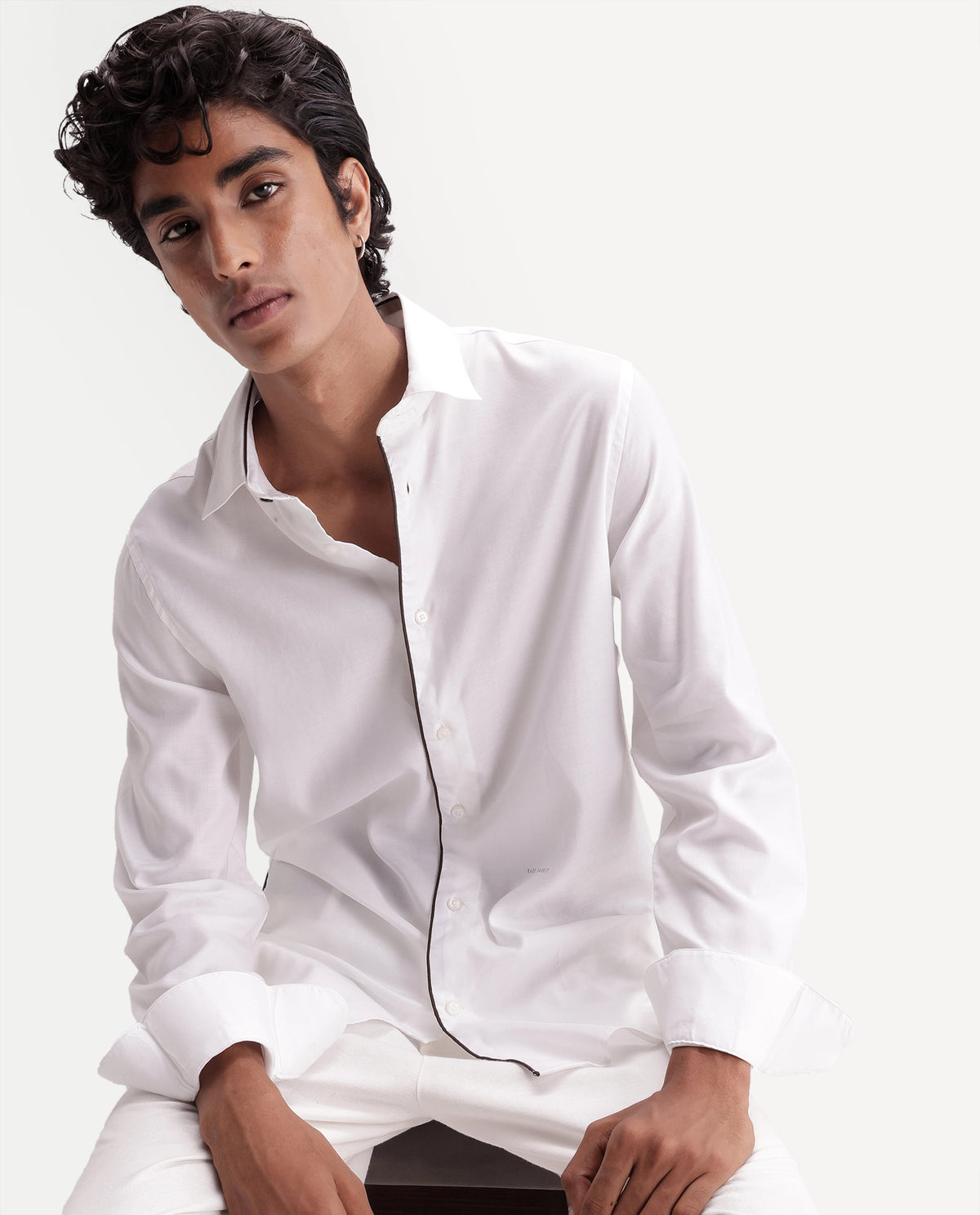 Rare Rabbit Men's Rhine White Tencel Spread Collar Regular Fit Plain Shirt