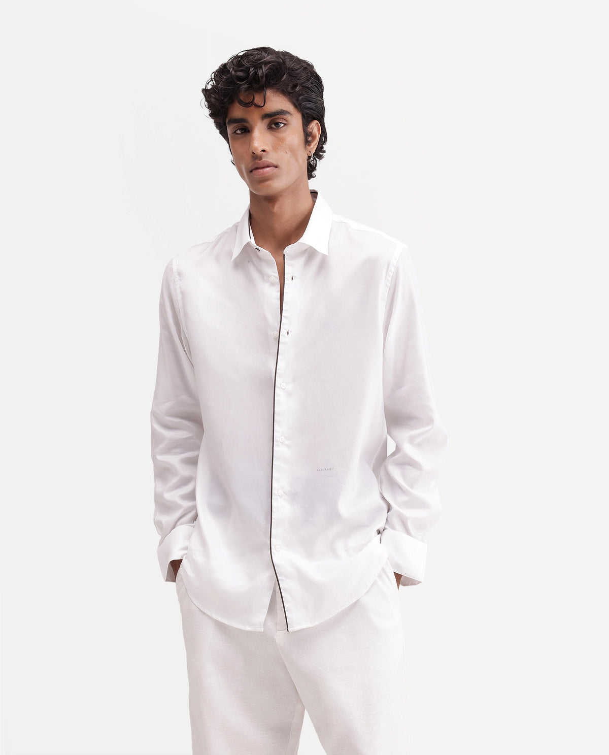 Rare Rabbit Men's Rhine White Tencel Spread Collar Regular Fit Plain Shirt