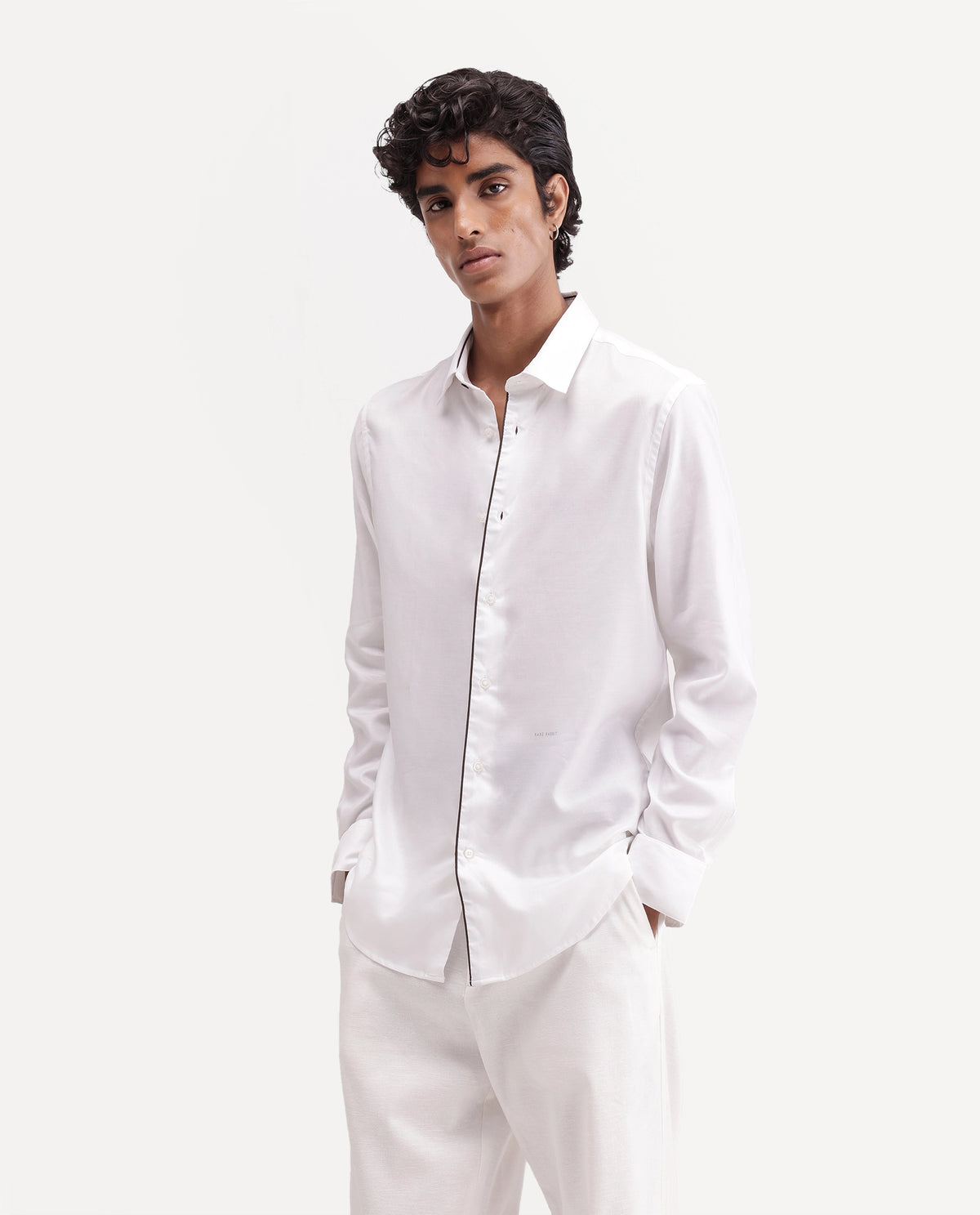 Rare Rabbit Men's Rhine White Tencel Spread Collar Regular Fit Plain Shirt