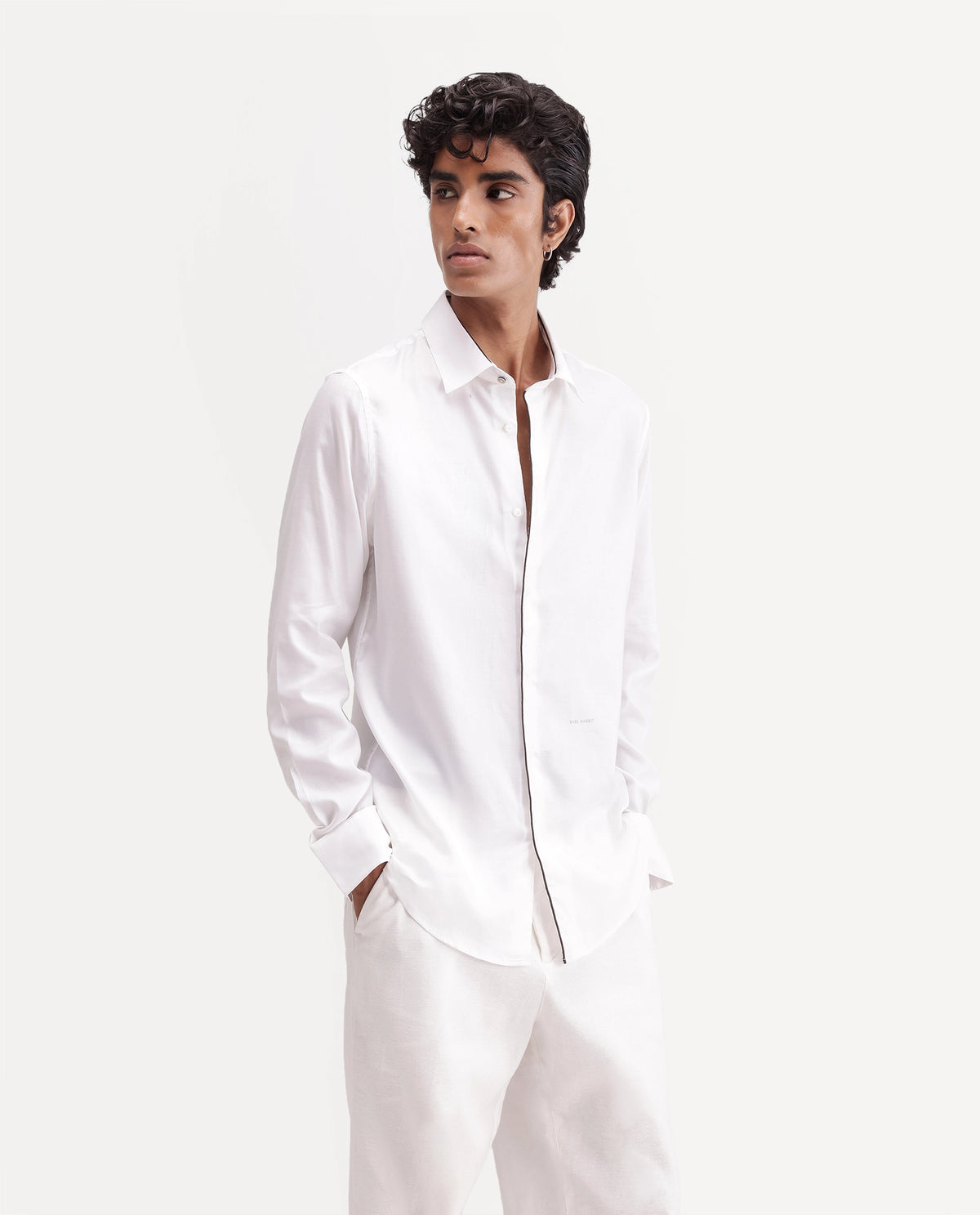 Rare Rabbit Men's Rhine White Tencel Spread Collar Regular Fit Plain Shirt