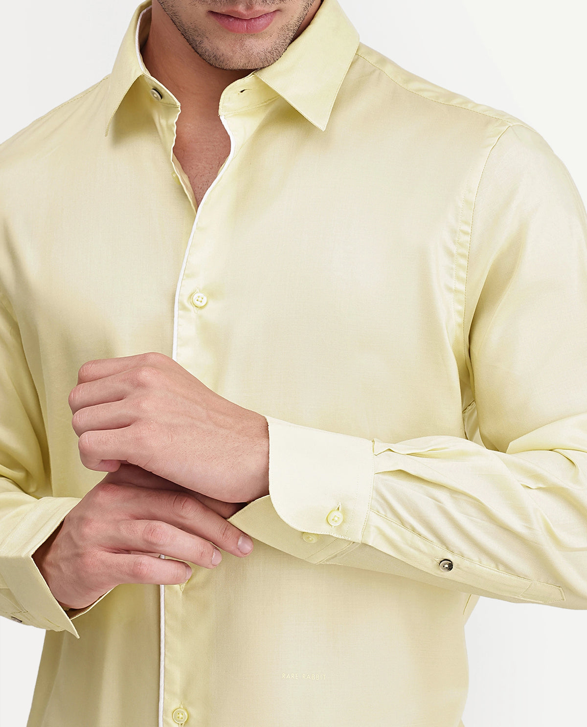 Rare Rabbit Men's Rhine Light Yellow Tencel Spread Collar Regular Fit Plain Shirt