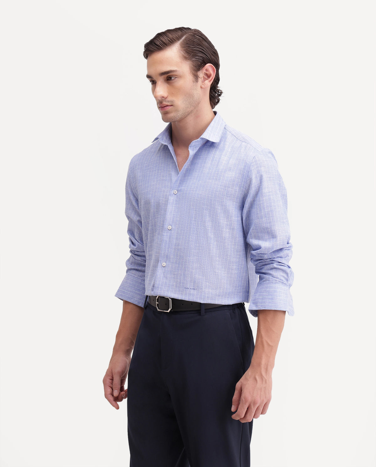 Rare Rabbit Men's Charp Blue Polyester Spread Collar Regular Fit Checked Shirt