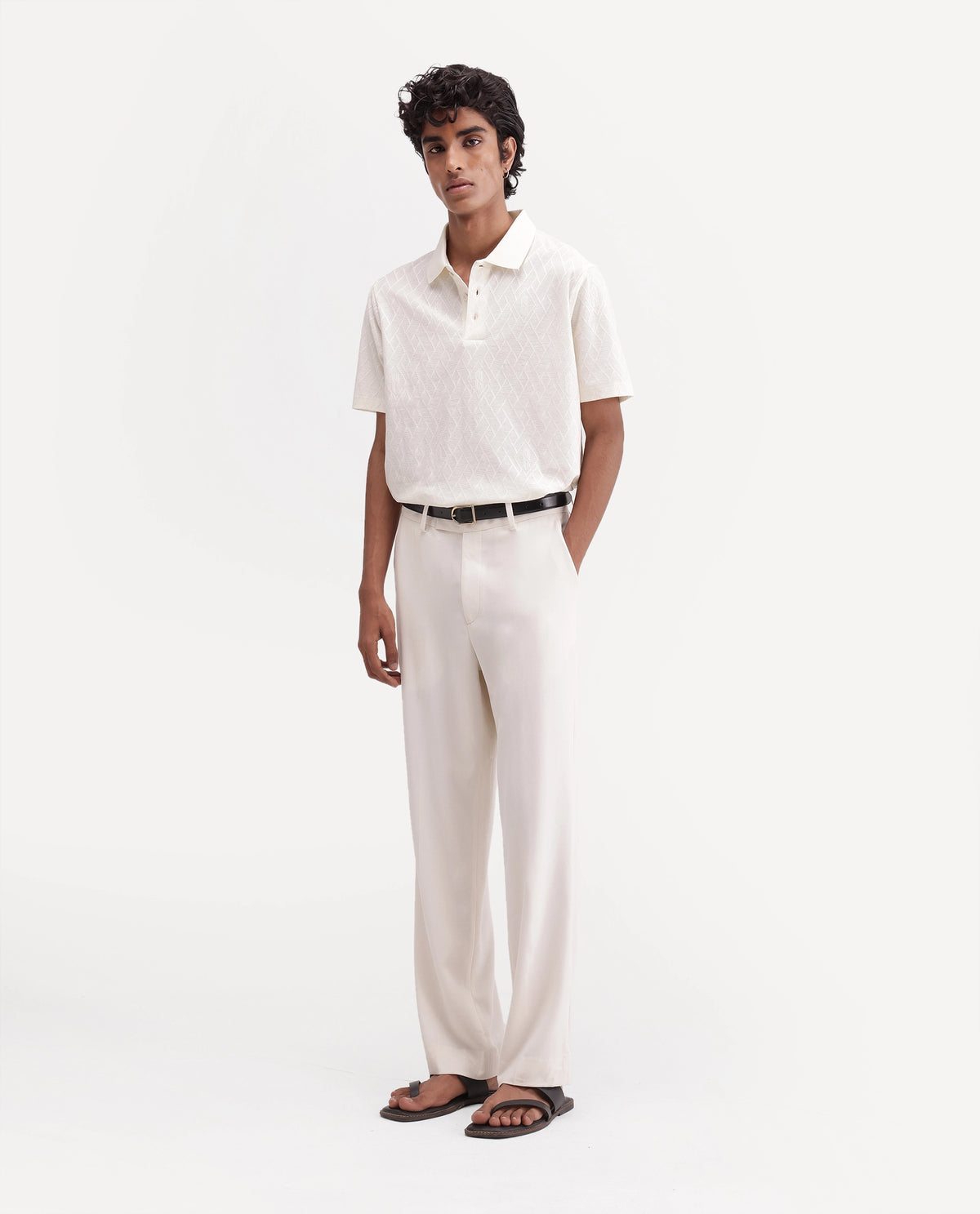 Rare Rabbit Men's State Off White Polyester Blend Regular Fit Plain Trouser