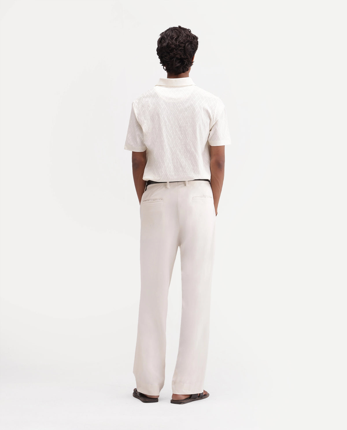 Rare Rabbit Men's State Off White Polyester Blend Regular Fit Plain Trouser
