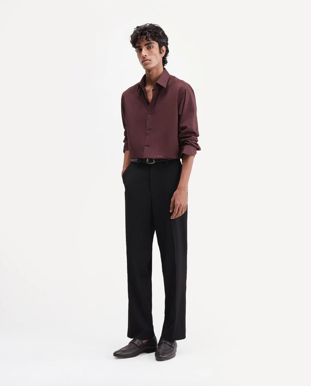 Rare Rabbit Men's State Black Polyester Blend Regular Fit Plain Trouser