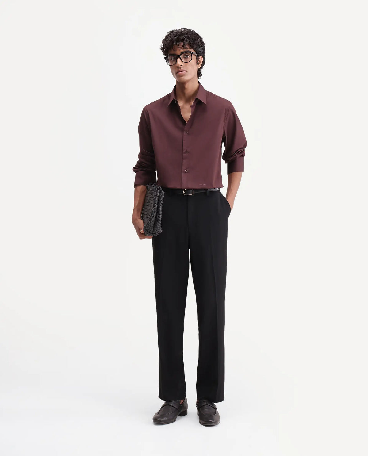 Rare Rabbit Men's State Black Polyester Blend Regular Fit Plain Trouser