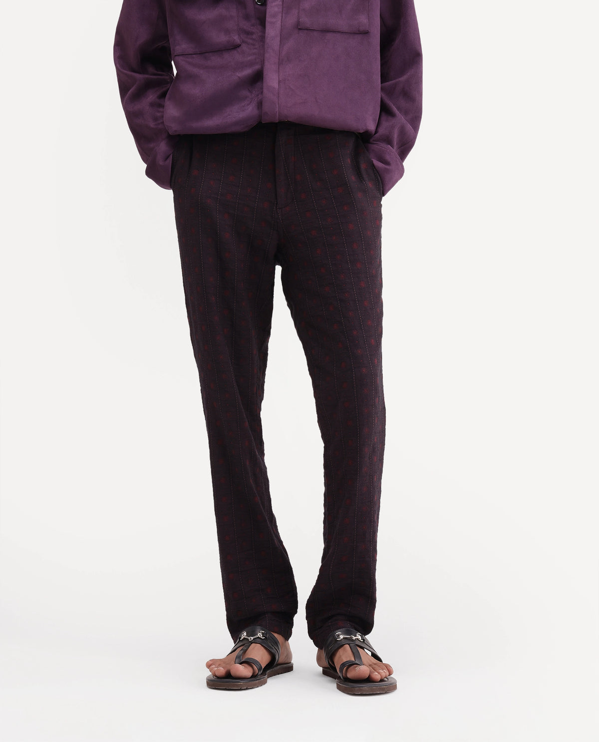 Rare Rabbit Men's Fifth Maroon Cotton Regular Fit Jacquard Trouser
