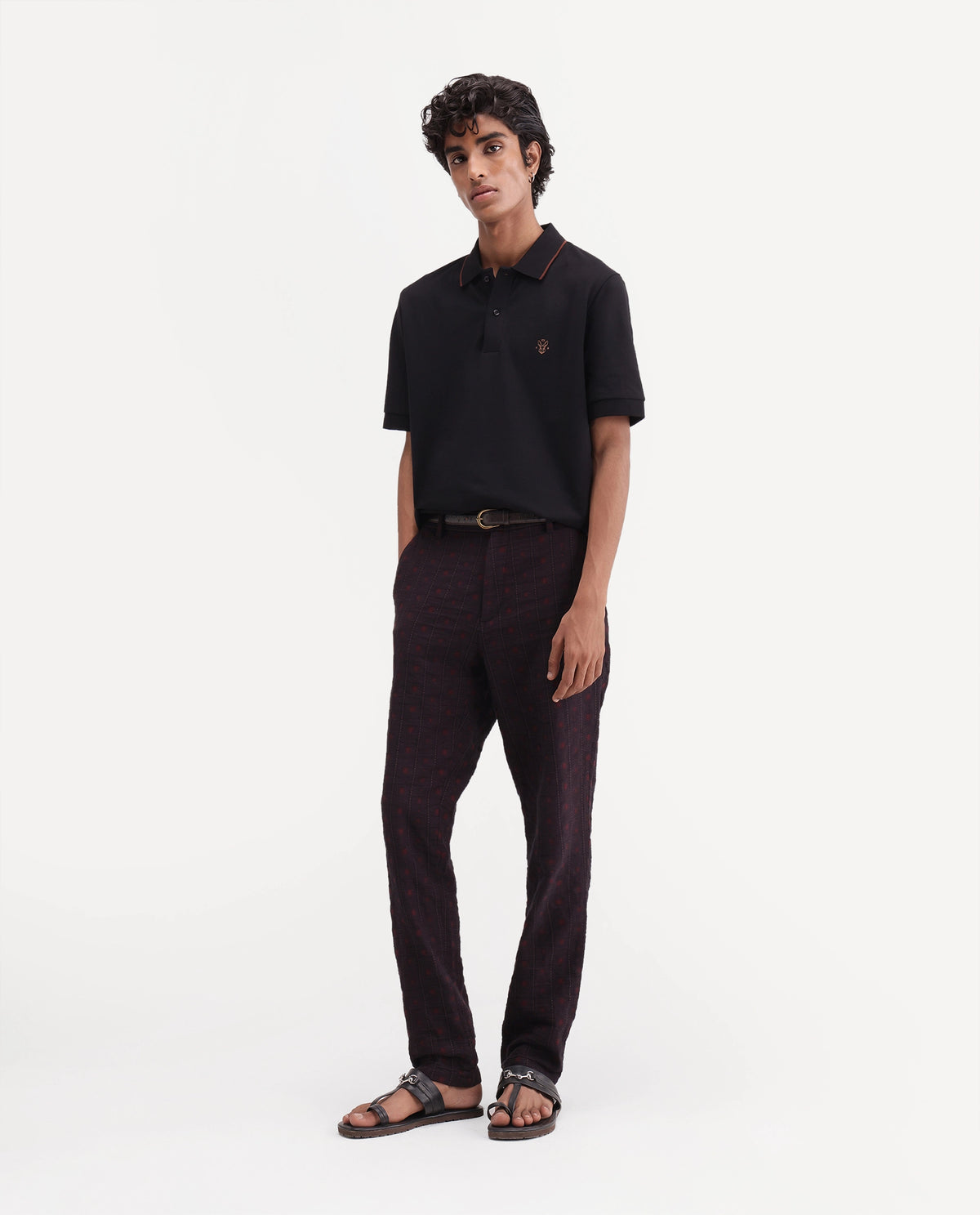 Rare Rabbit Men's Fifth Maroon Cotton Regular Fit Jacquard Trouser