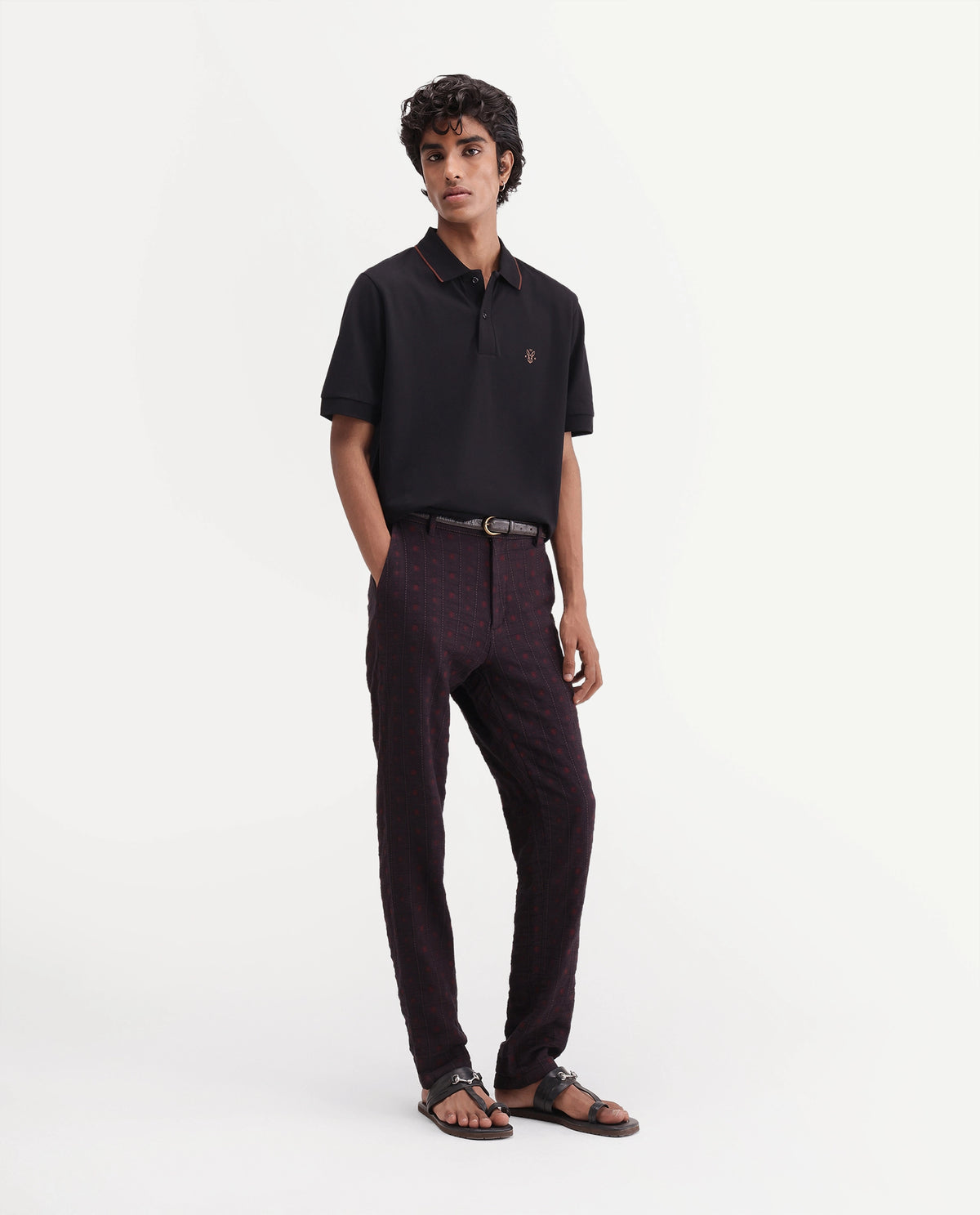 Rare Rabbit Men's Fifth Maroon Cotton Regular Fit Jacquard Trouser