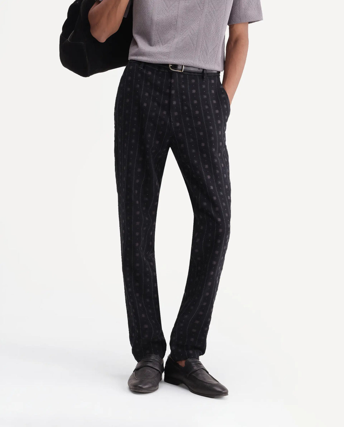 Rare Rabbit Men's Fifth Black Cotton Regular Fit Jacquard Trouser